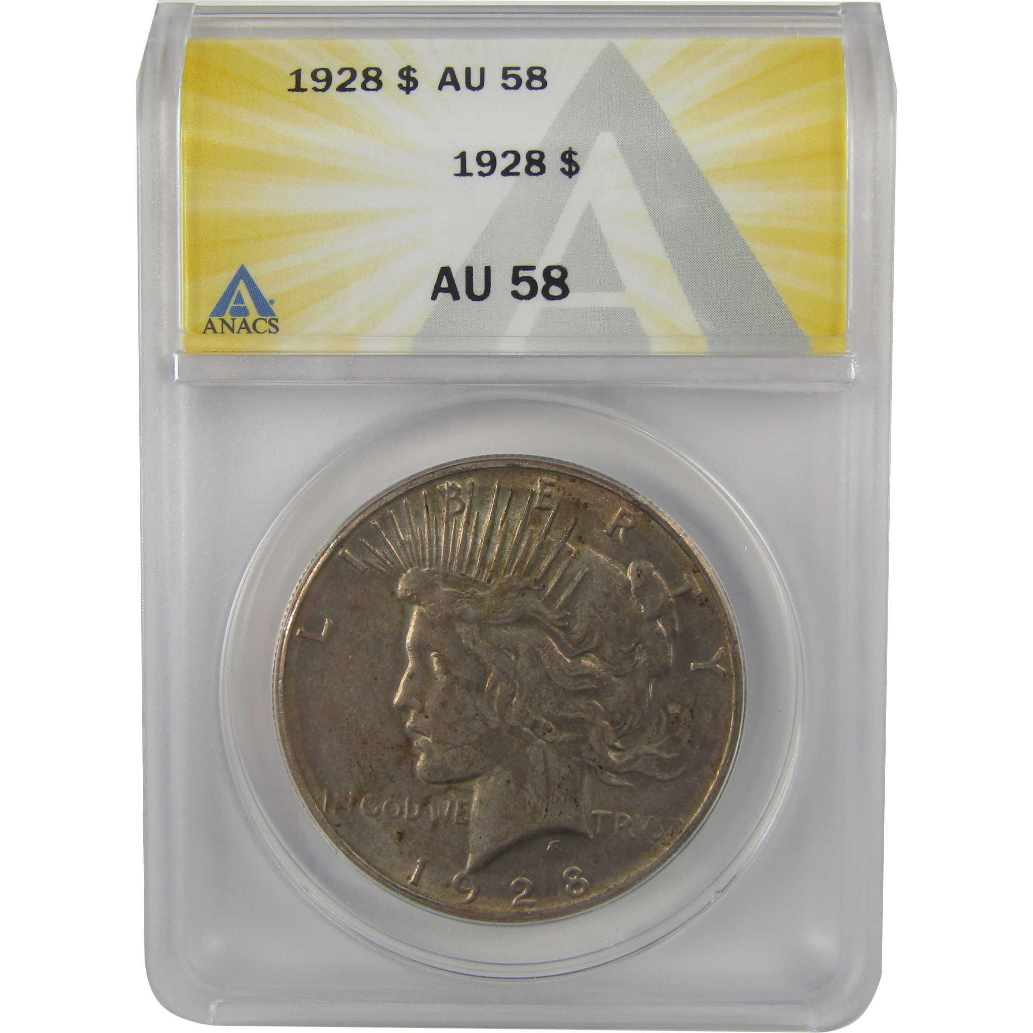 1928 Peace Dollar AU 58 ANACS Silver $1 Coin SKU:I22242