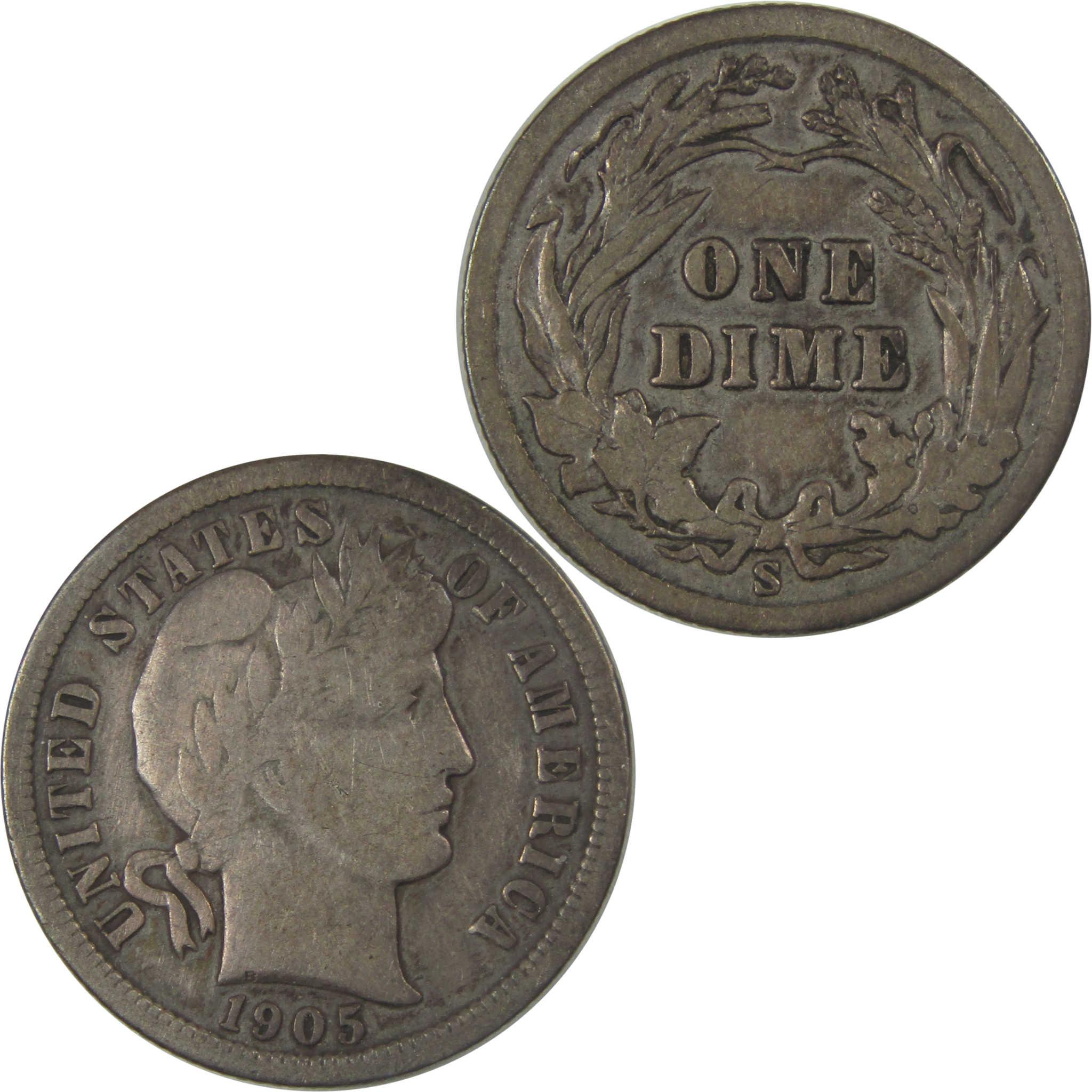 1905 S Barber Silver Dime F Fine 10c Coin SKU:I24567