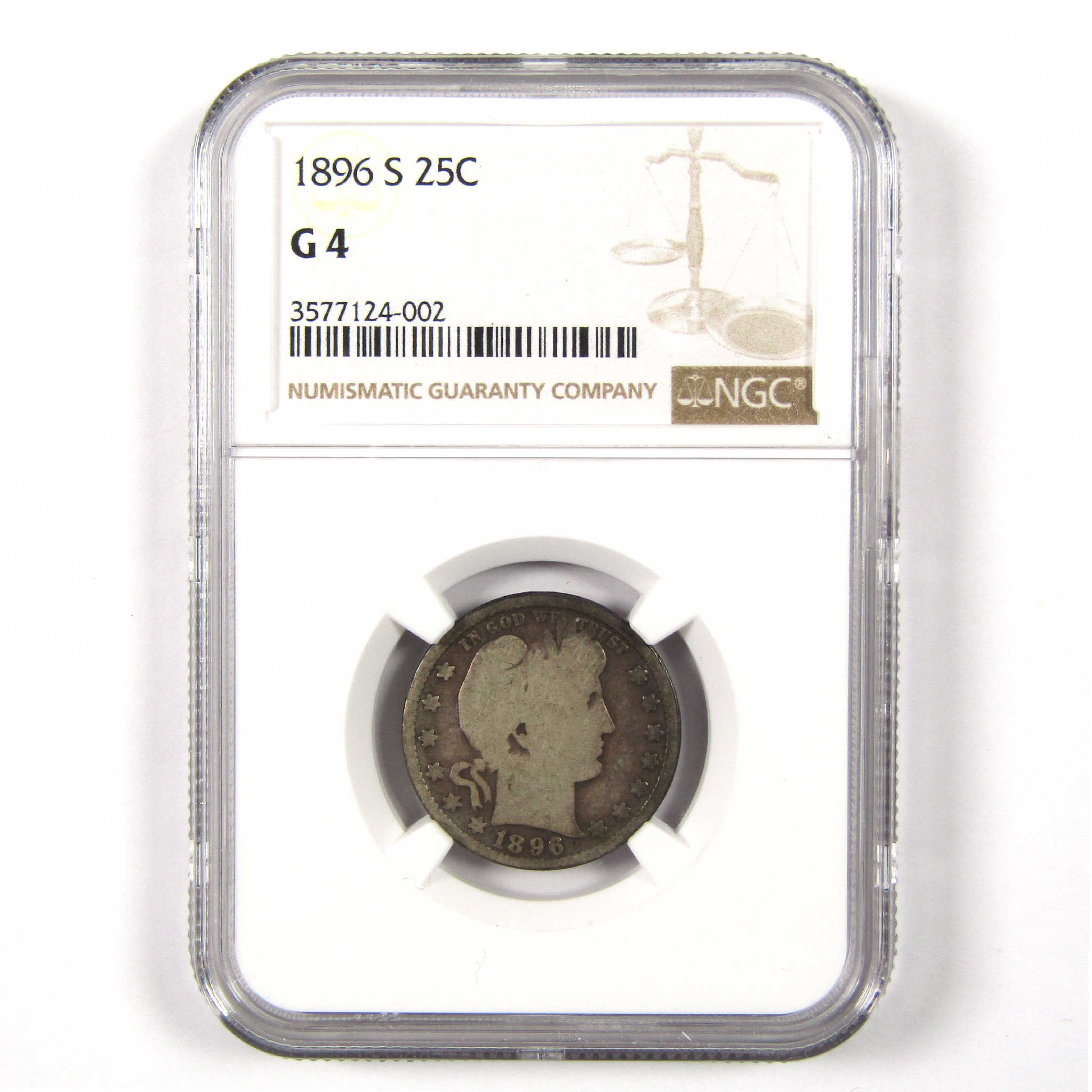 1896 S Barber Quarter G 4 NGC Silver 25c Coin SKU:I11361