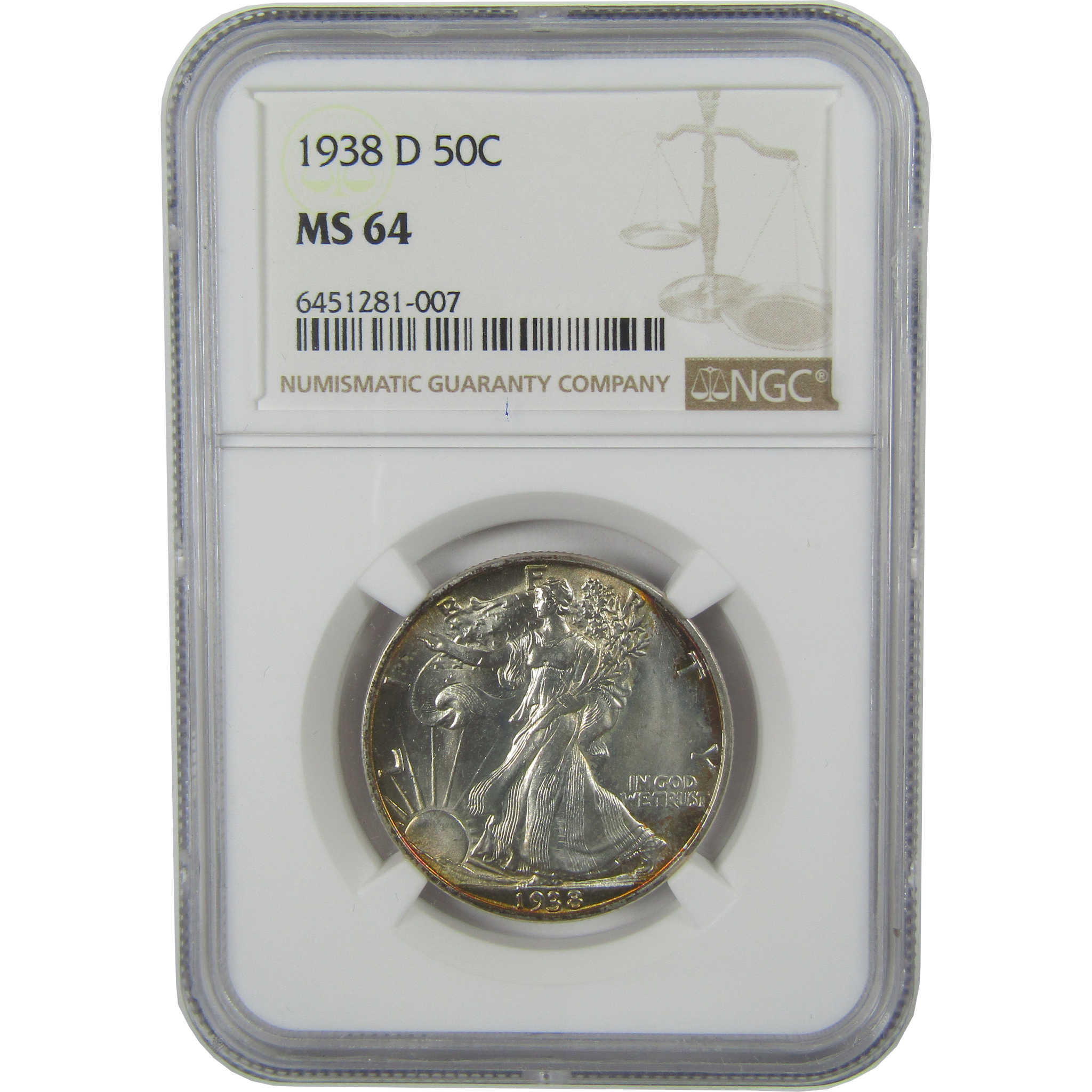 1938 D Liberty Walking Silver Half Dollar MS 64 NGC Uncirculated