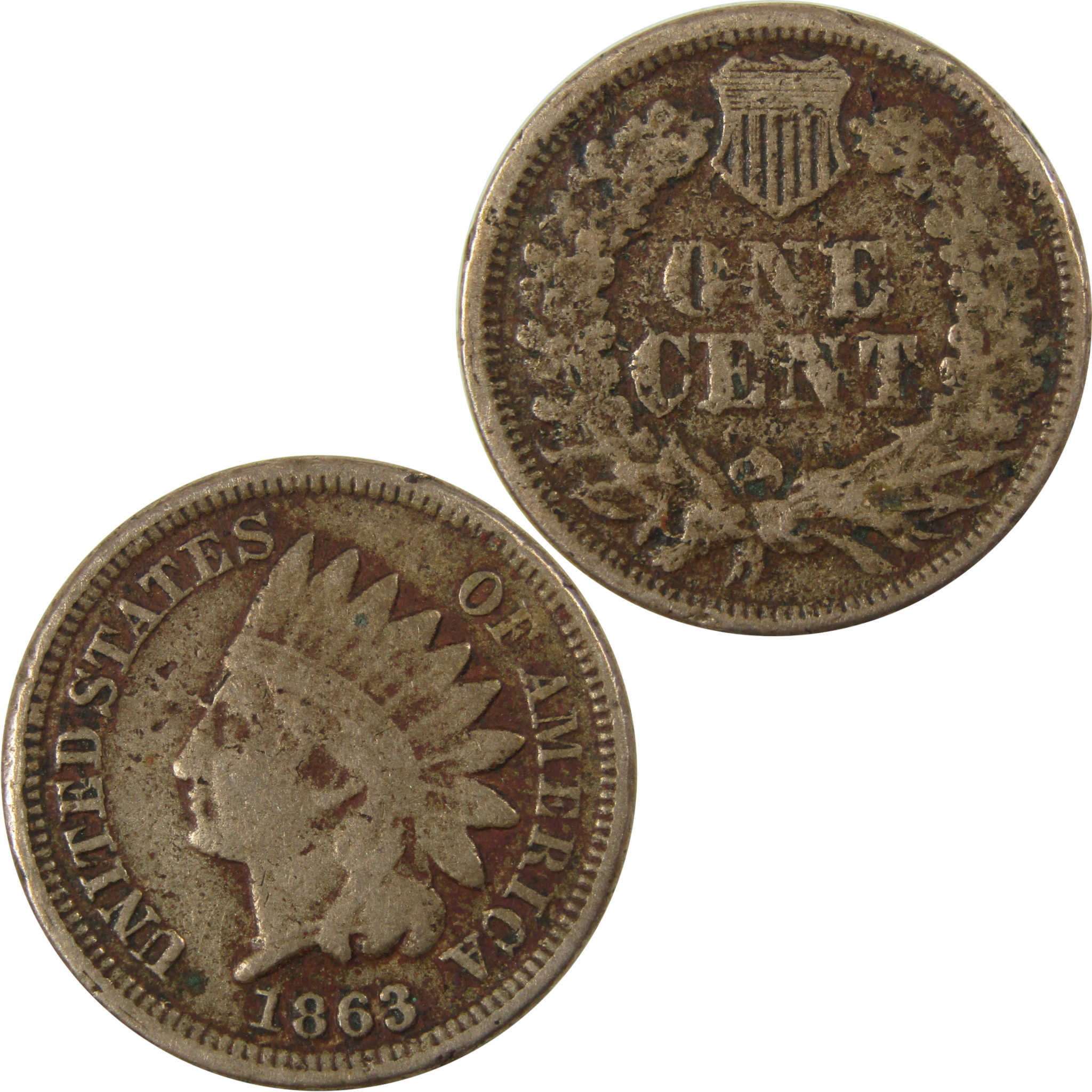 1863 Indian Head Cent F Fine Details Penny 1c Coin SKU:CP1198