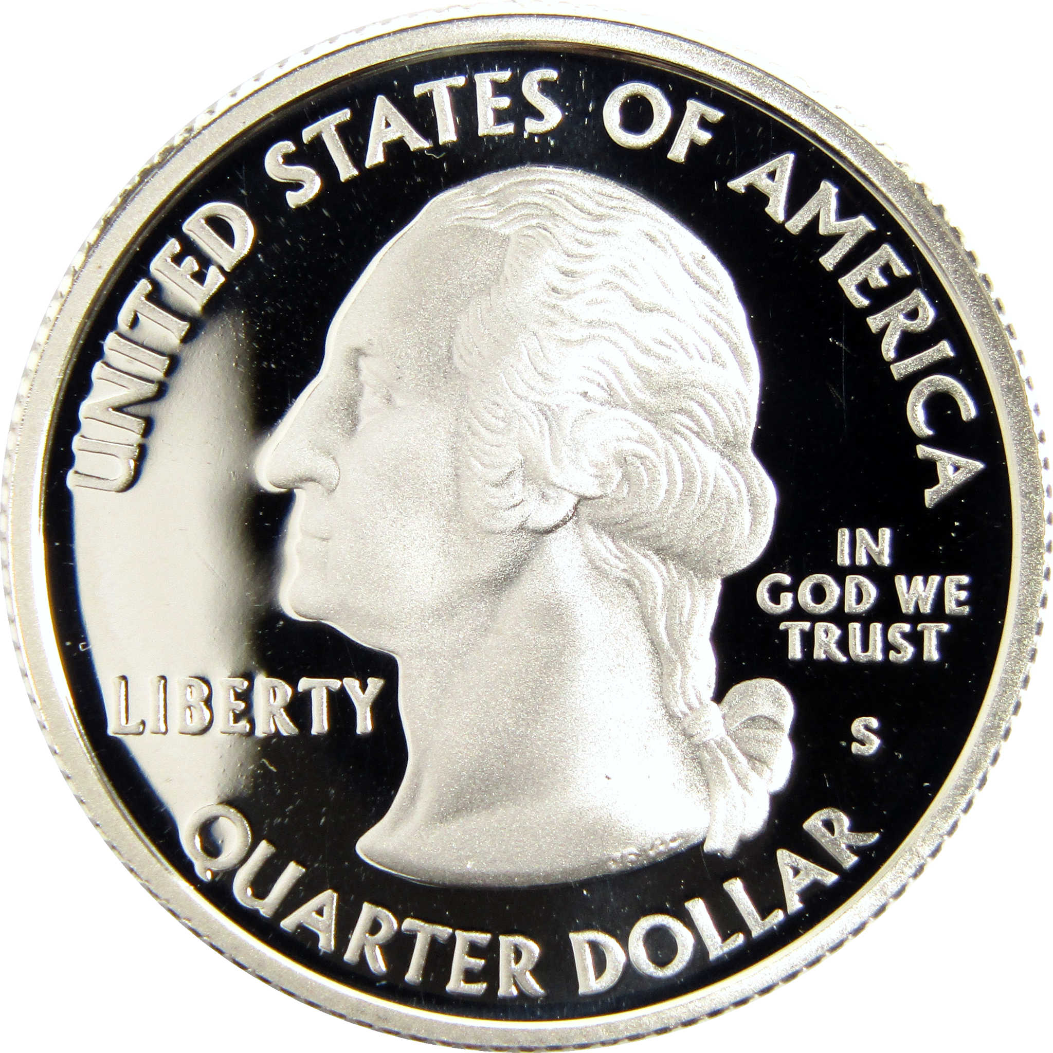 Proof finish US quarter dollar coin, George Washington profile, collectible currency