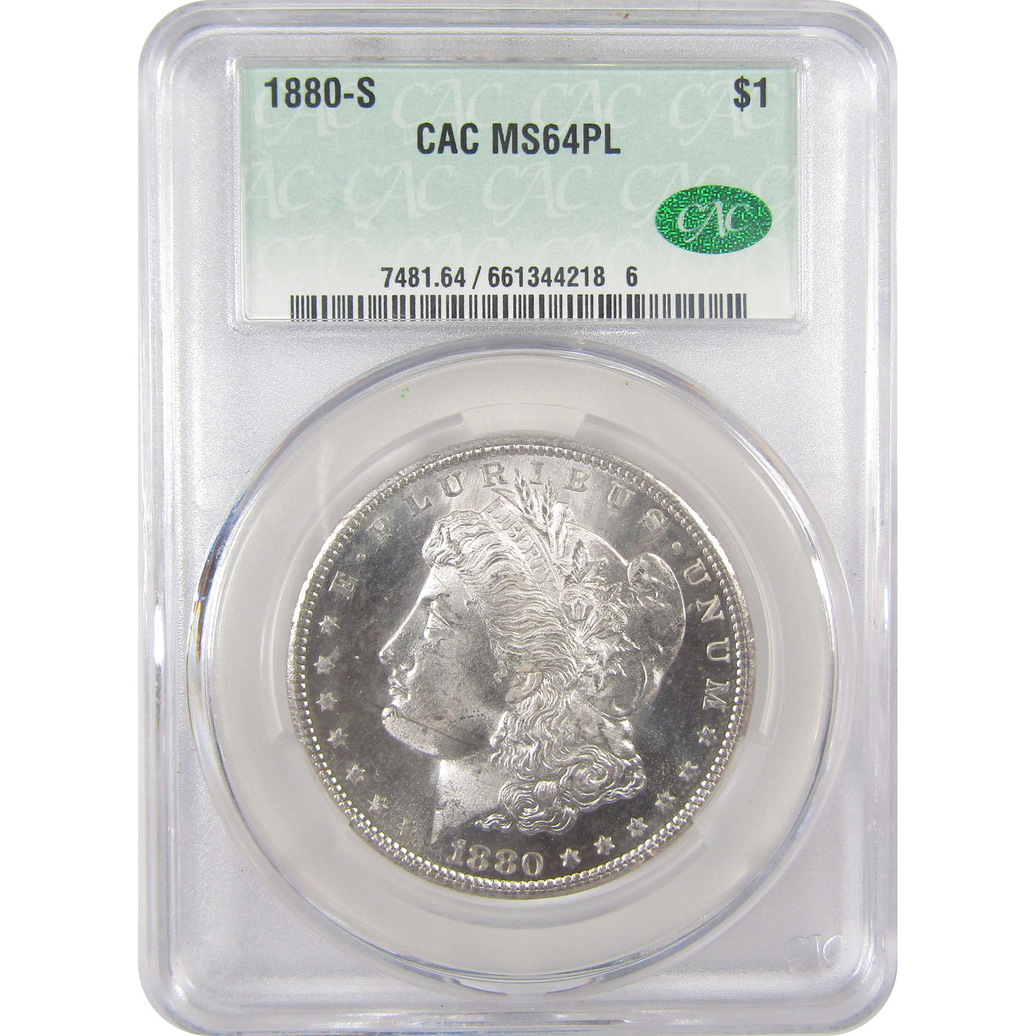 1880 S Morgan Dollar MS 64 PL CAC Silver Proof-Like $1 Coin SKU:I17408