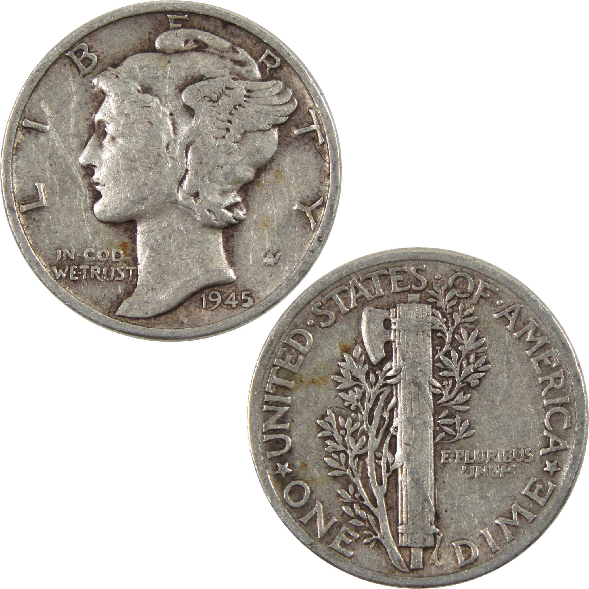1945 Mercury Dime AG About Good 90% Silver 10c Coin