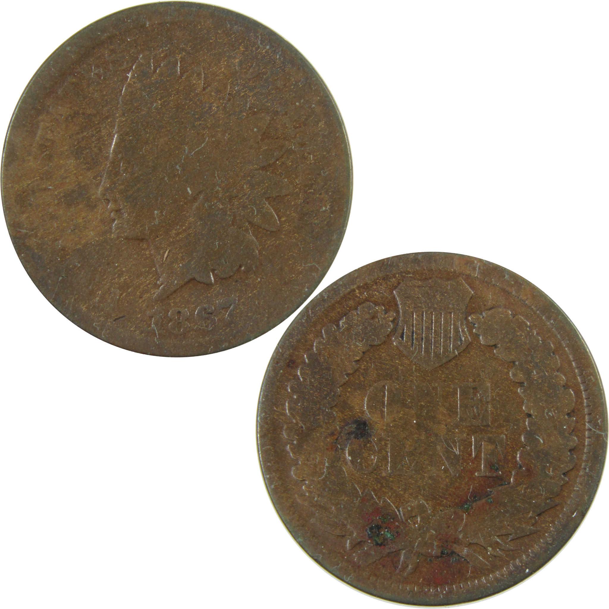 1867 Indian Head Cent AG About Good Penny 1c Coin SKU:I28230