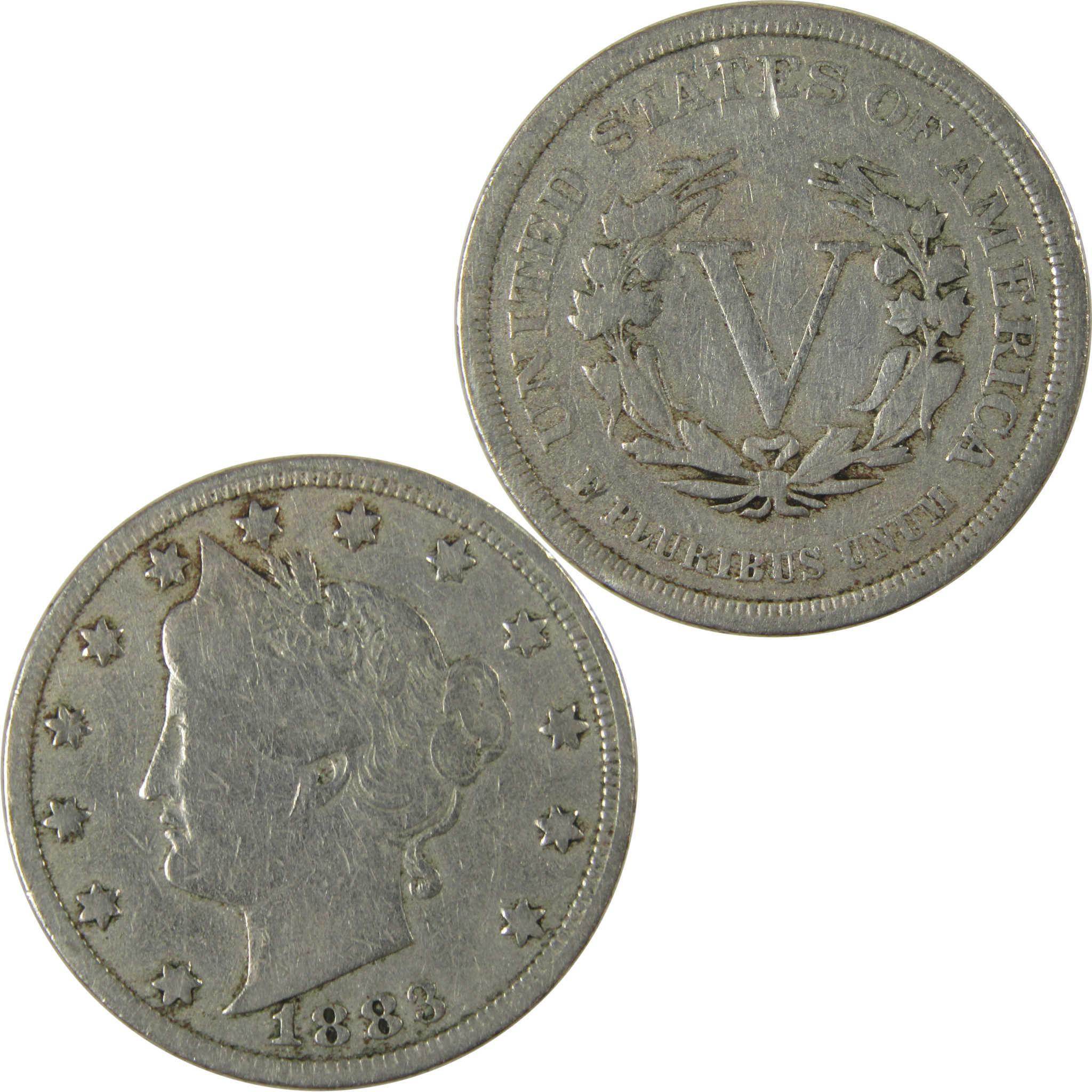 1883 No Cents Liberty Head V Nickel F Fine 5c Coin SKU:I26499