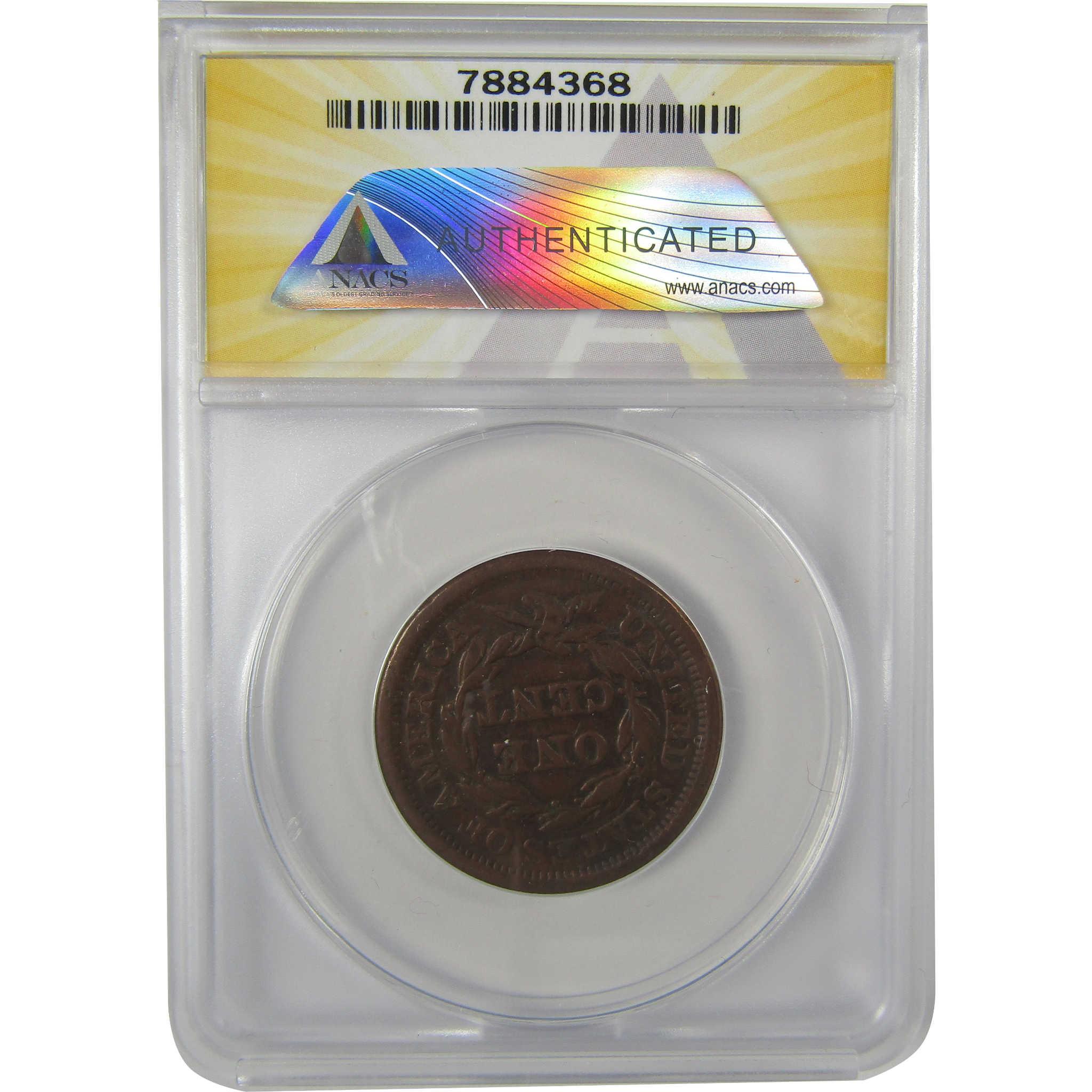 1855 Knob on Ear Braided Hair Large Cent VF30 Details ANACS SKU:I20099