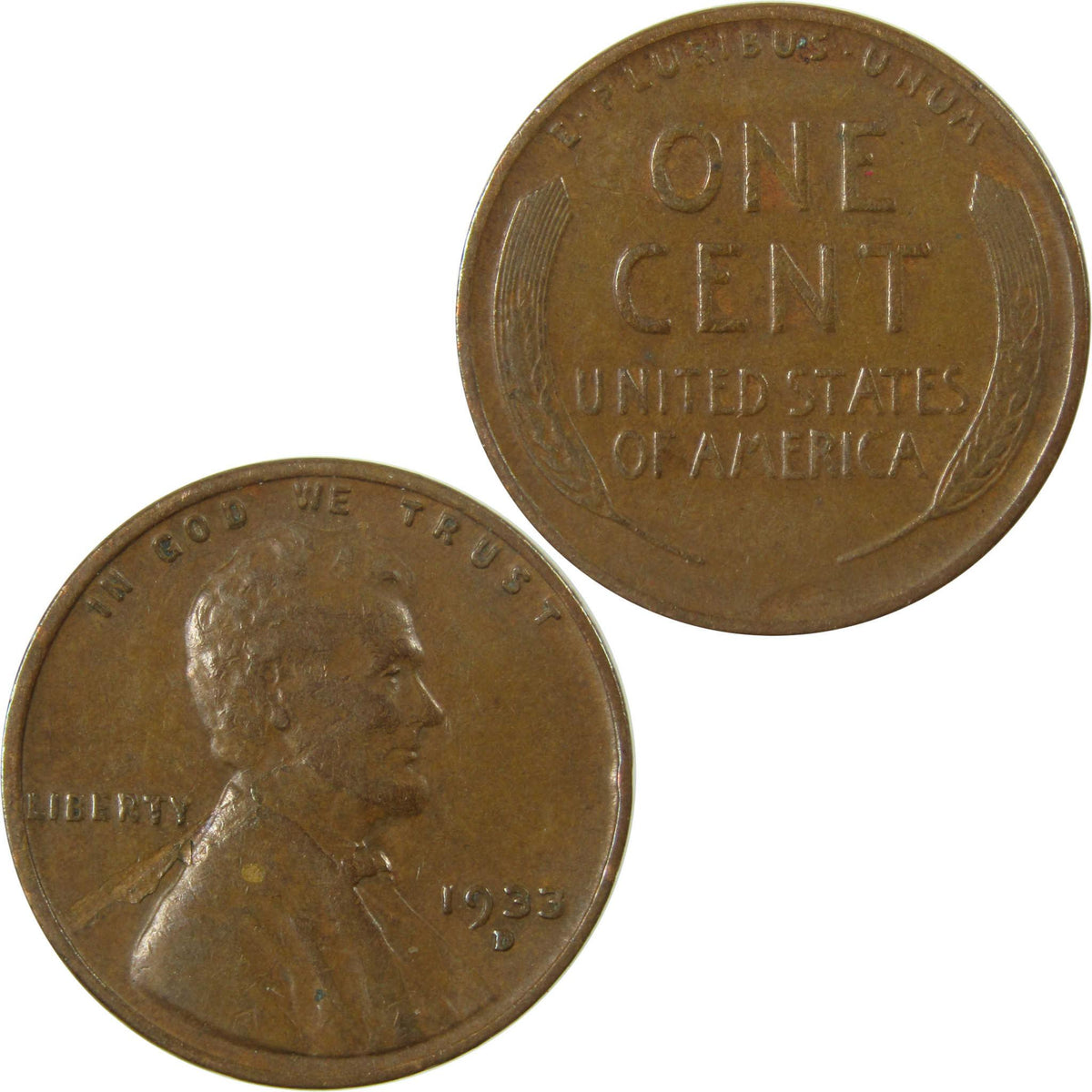 1933 D Lincoln Wheat Cent VF Very Fine Penny 1c Coin SKU:I26696