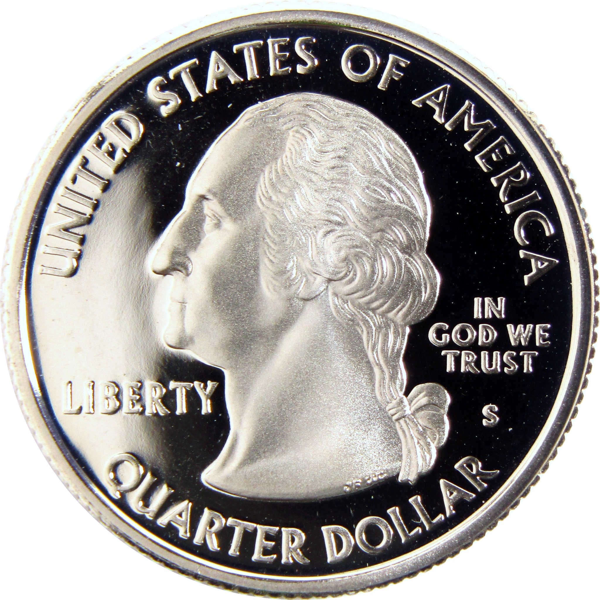 United States proof quarter dollar coin featuring George Washington profile