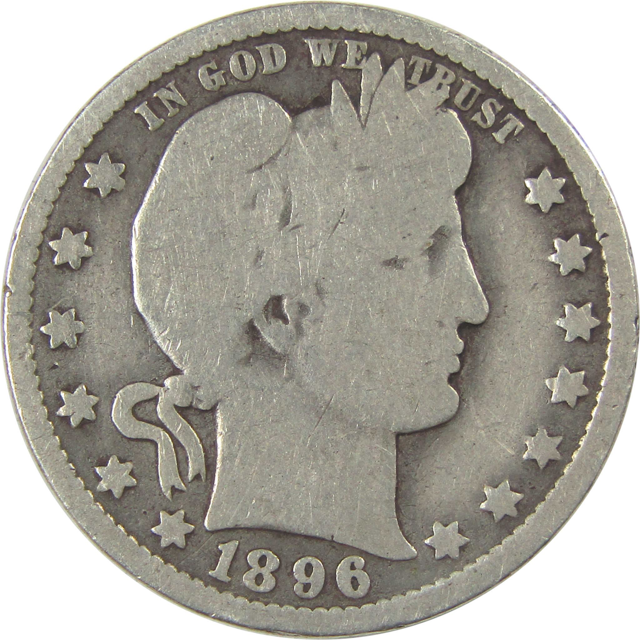 1896 O Barber Quarter G Good Silver 25c Coin SKU:I21857