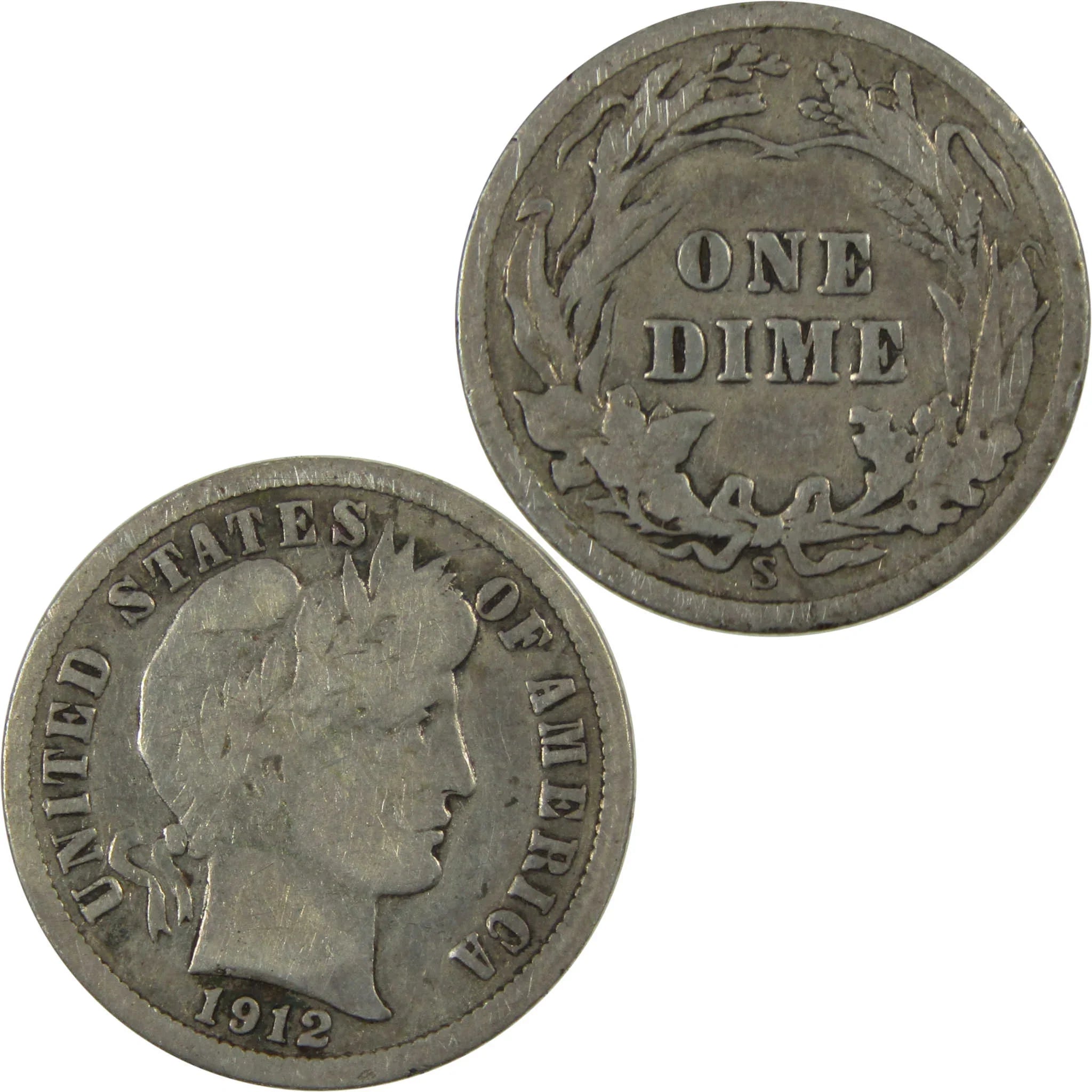 1912 S Barber Silver Dime VG Very Good Details 10c Coin SKU:CP1342