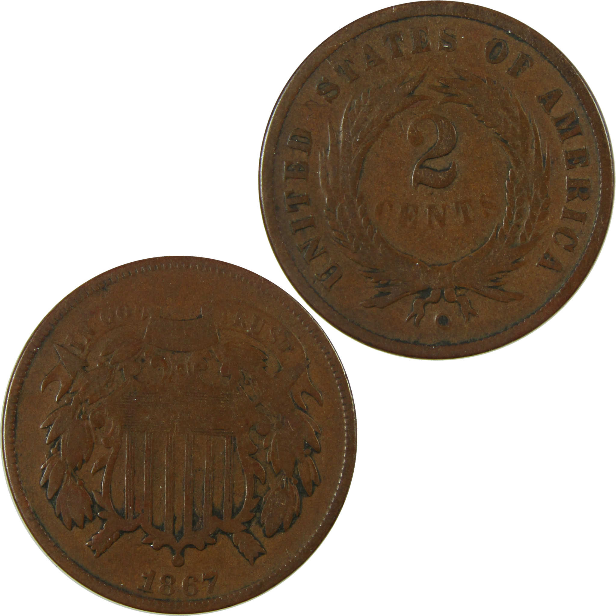 1867 Two Cent Piece VG Very Good Details 2c Coin SKU:I27864