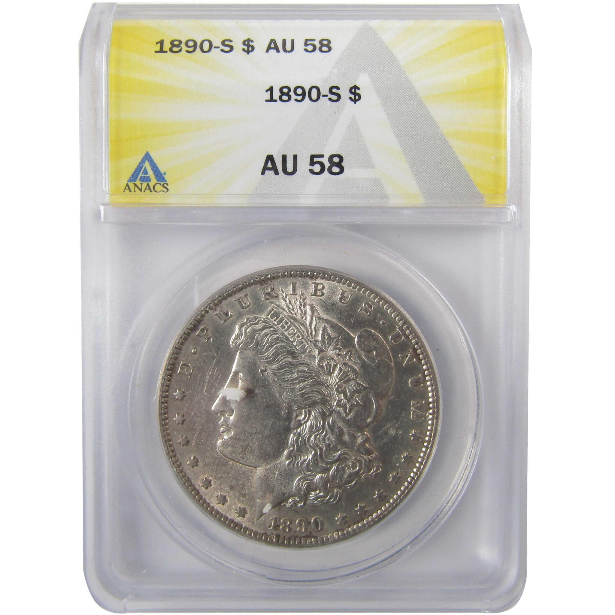1890 S Morgan Silver Dollar AU 58 ANACS $1 Coin SKU:I25655 - Morgan coin - Morgan silver dollar - Morgan silver dollar for sale - Profile Coins & Collectibles