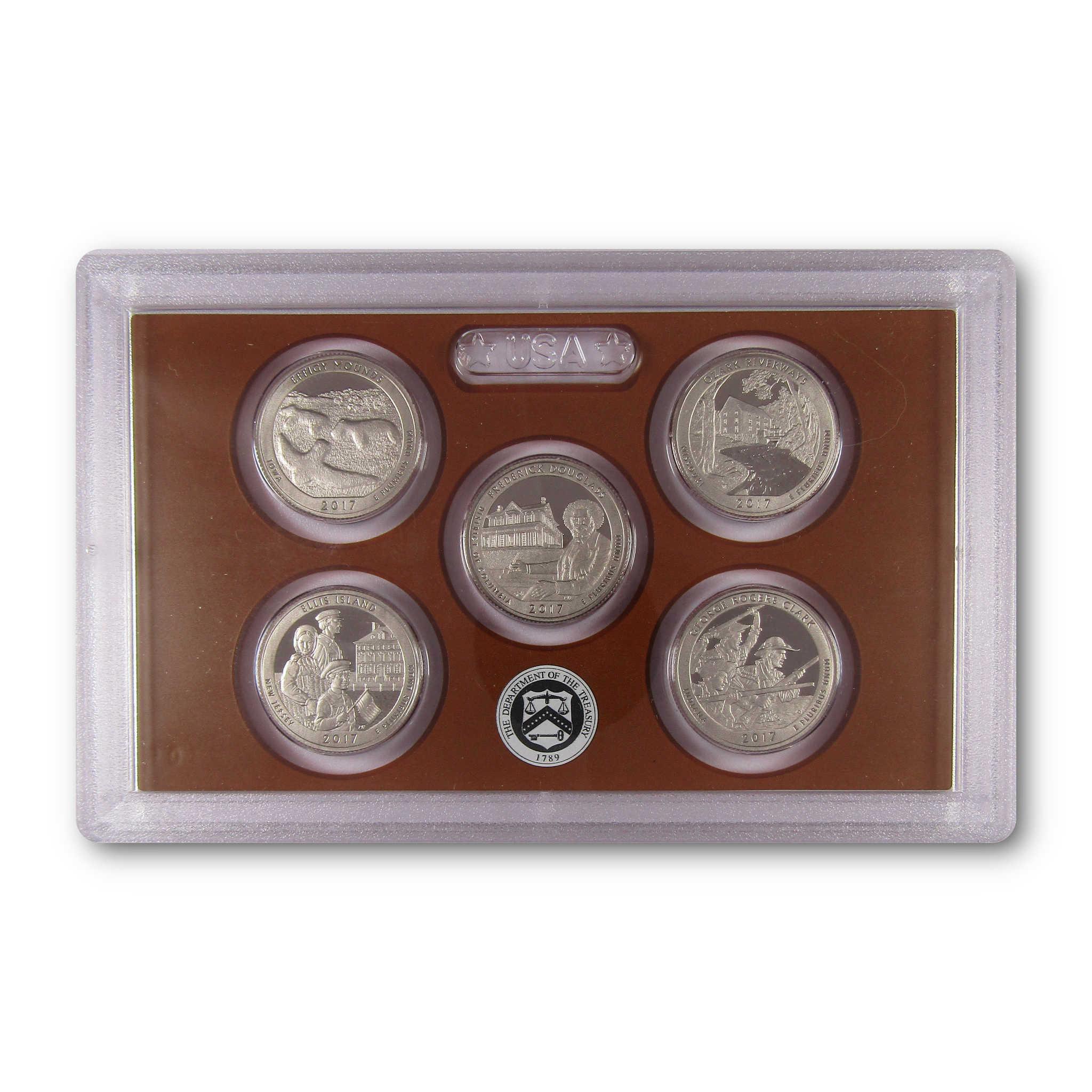 2017 United States proof quarter coin set in plastic display case, collectible currency