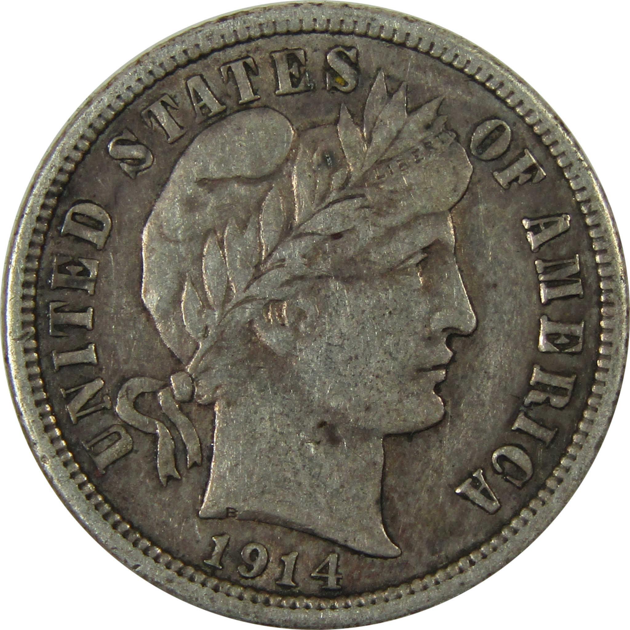 1914 Barber Silver Dime VF Very Fine Details 10c Coin SKU:CP1023