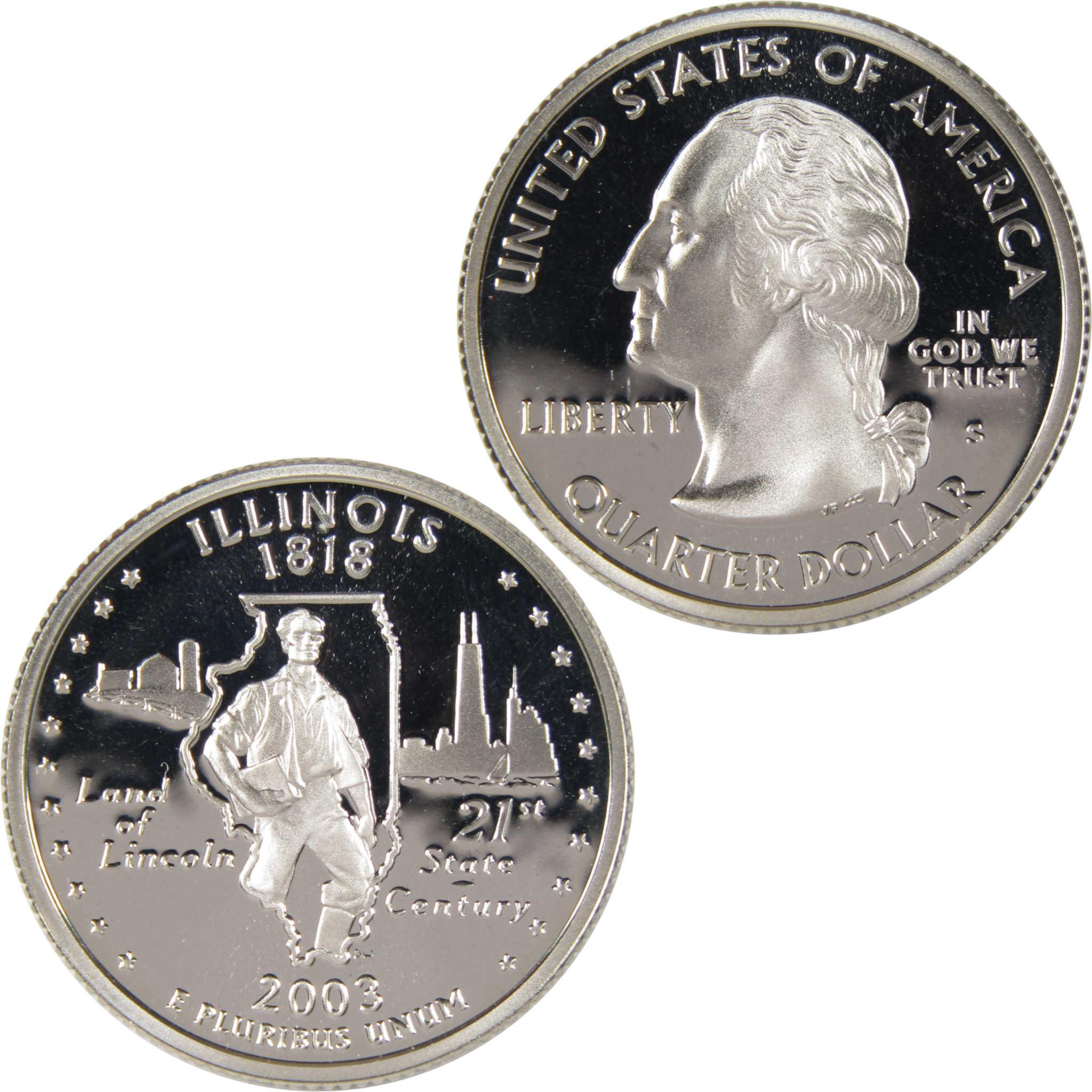 2003 Illinois state quarter, collectible coin with George Washington and Abraham Lincoln designs