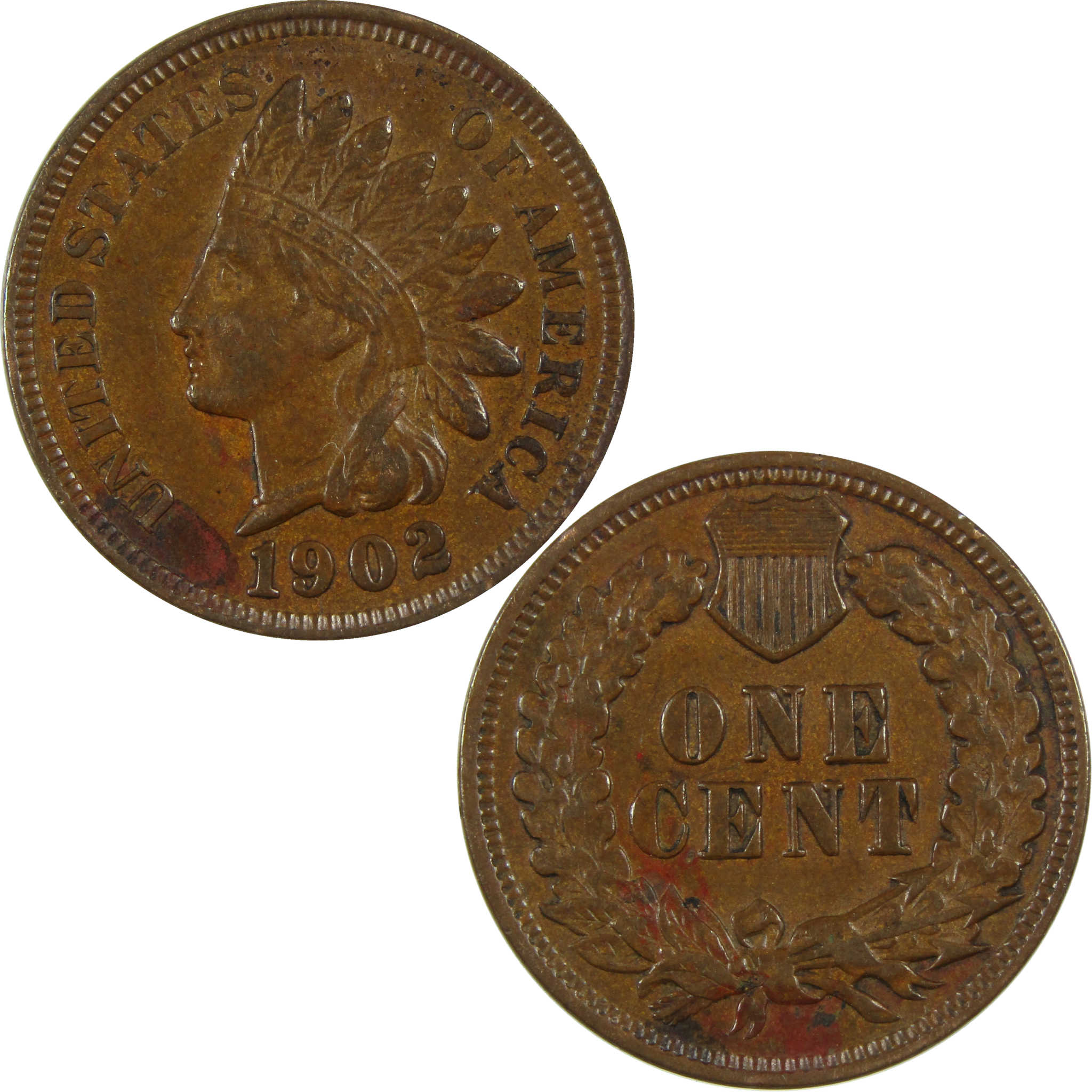 1902 Indian Head Cent AU About Uncirculated Details Penny SKU:I27029
