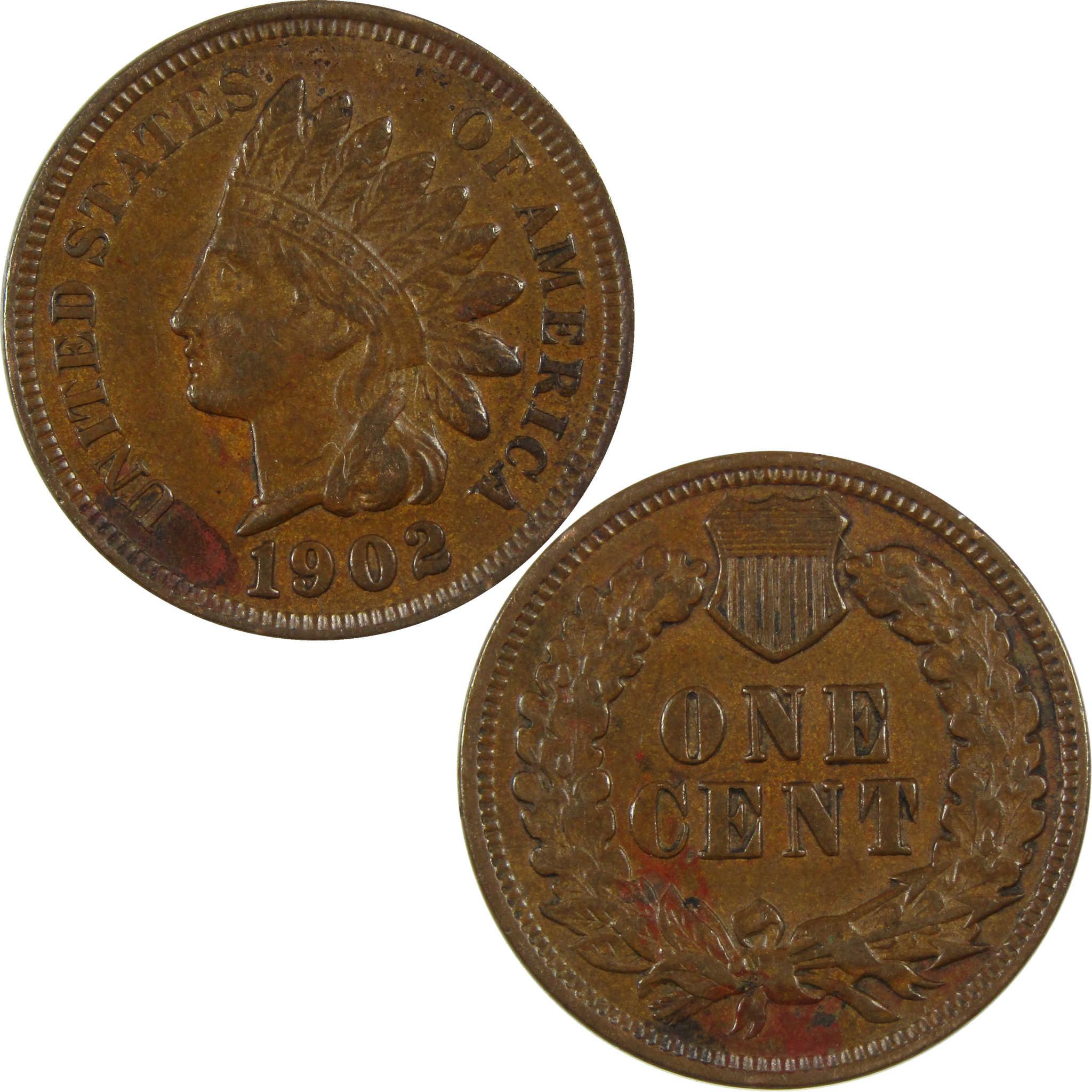 1902 Indian Head Cent AU About Uncirculated Details Penny SKU:I27029