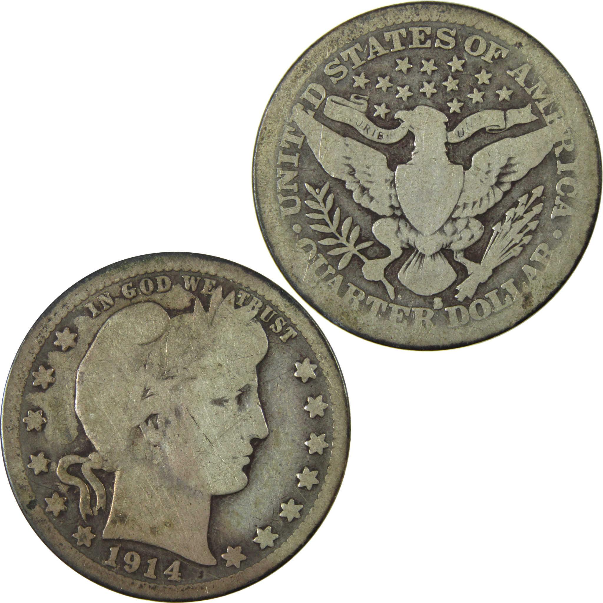 1914 S Barber Silver Quarter AG About Good 25c Coin SKU:CP898