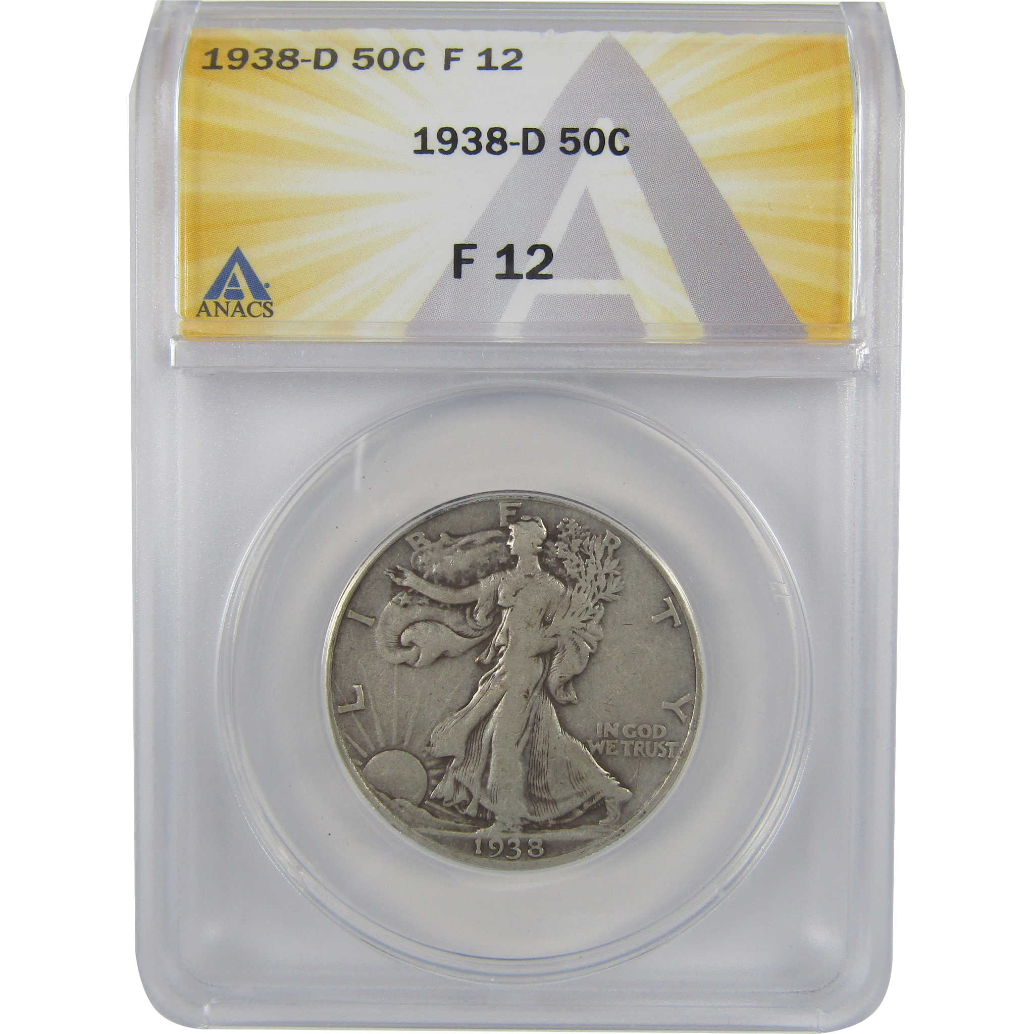 1938 D Liberty Walking Half Dollar F 12 ANACS Silver SKU:I18392