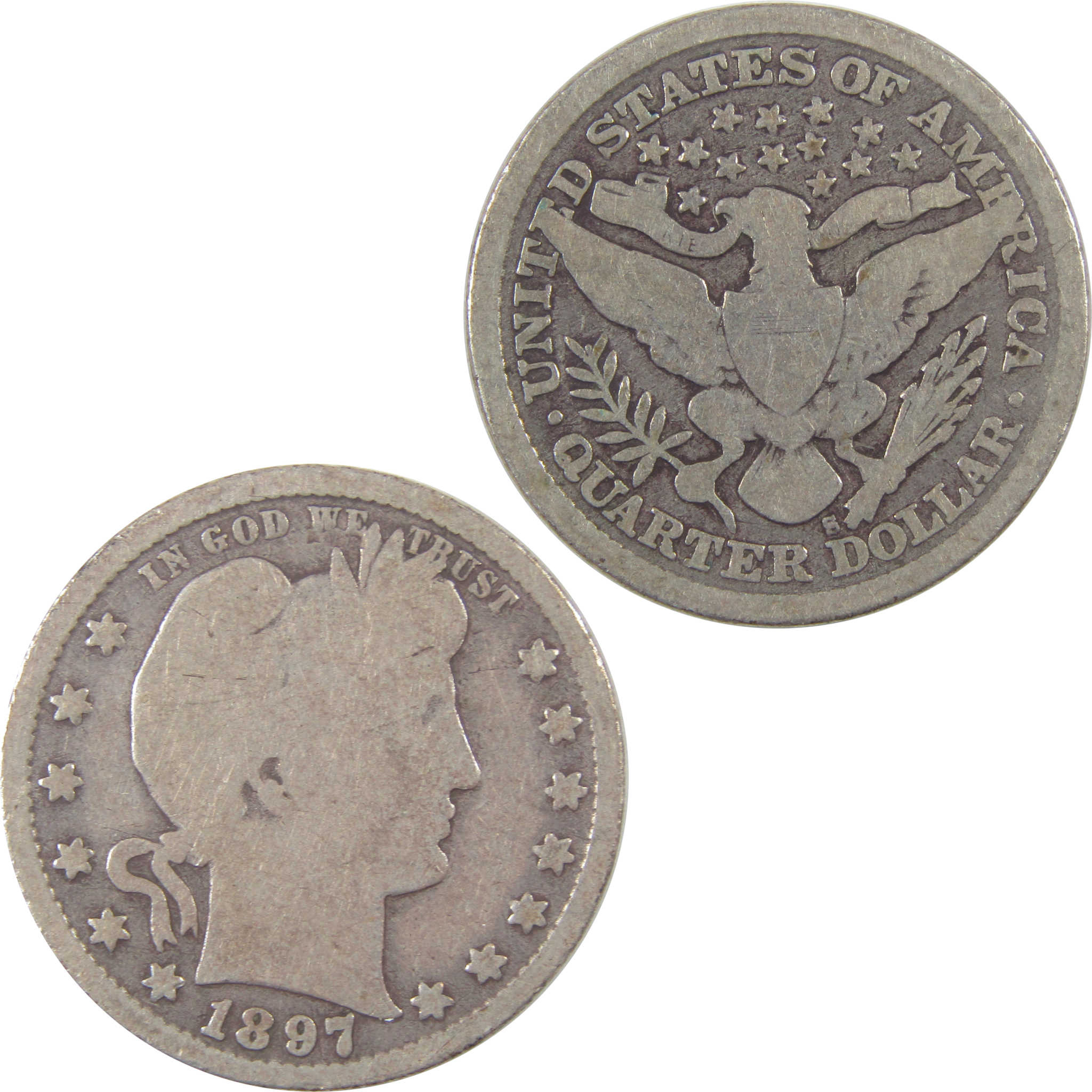 1897 S Barber Quarter G Good Silver 25c Coin SKU:I18817