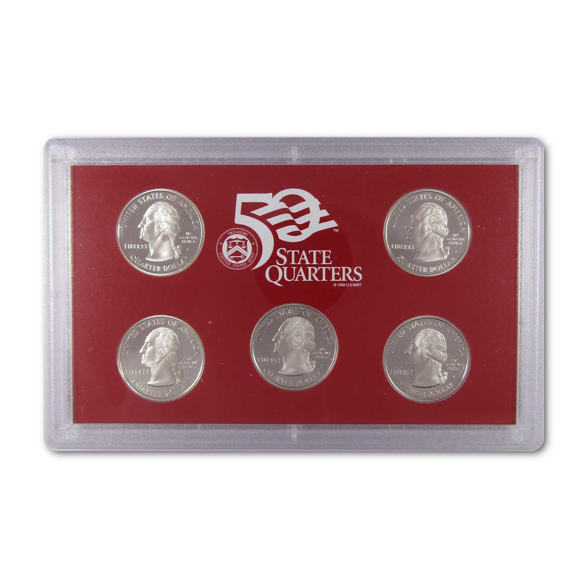 50 State Quarters collectible coin set in clear holder with red background display