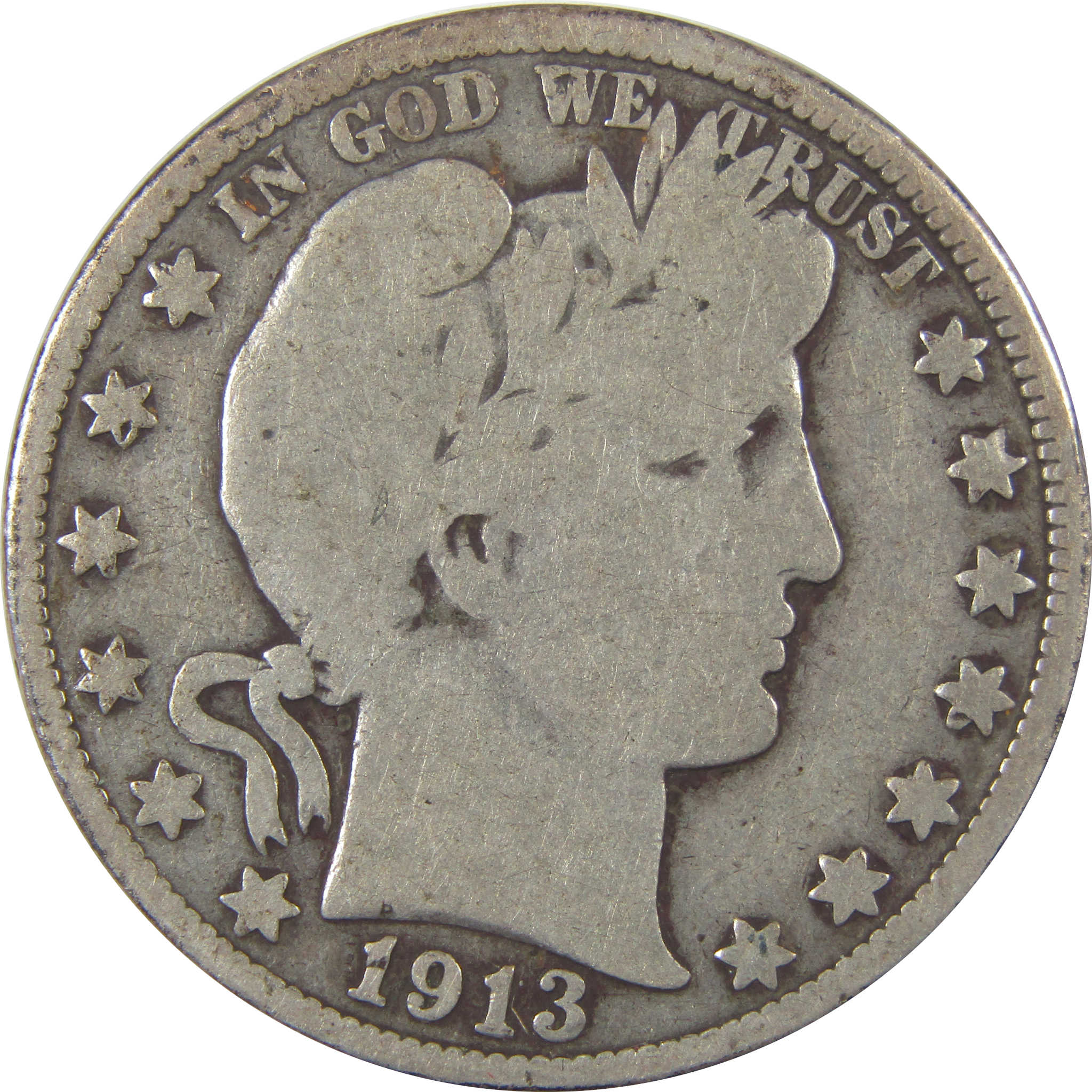 1913 Barber Half Dollar G Good Silver 50c Coin SKU:I18430