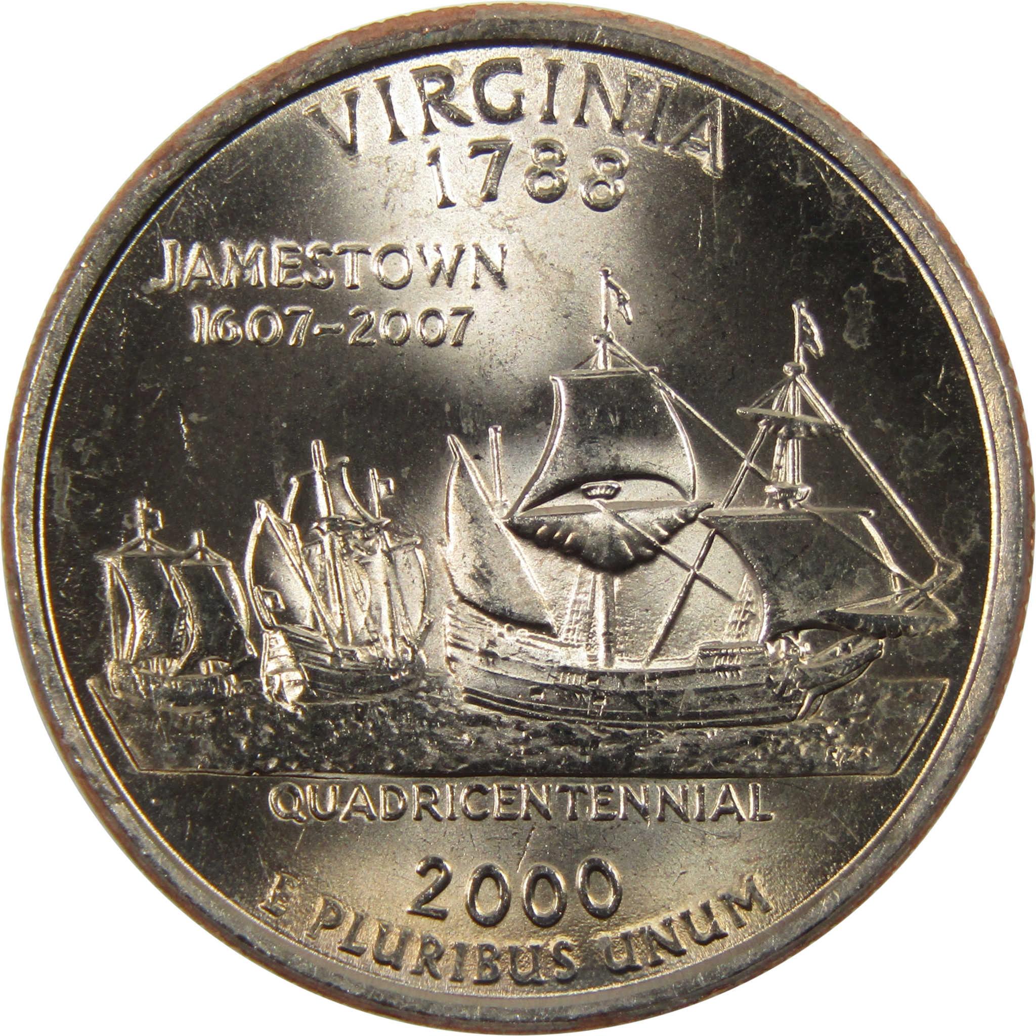 2000 P Virginia State Quarter BU Uncirculated Clad 25c Coin
