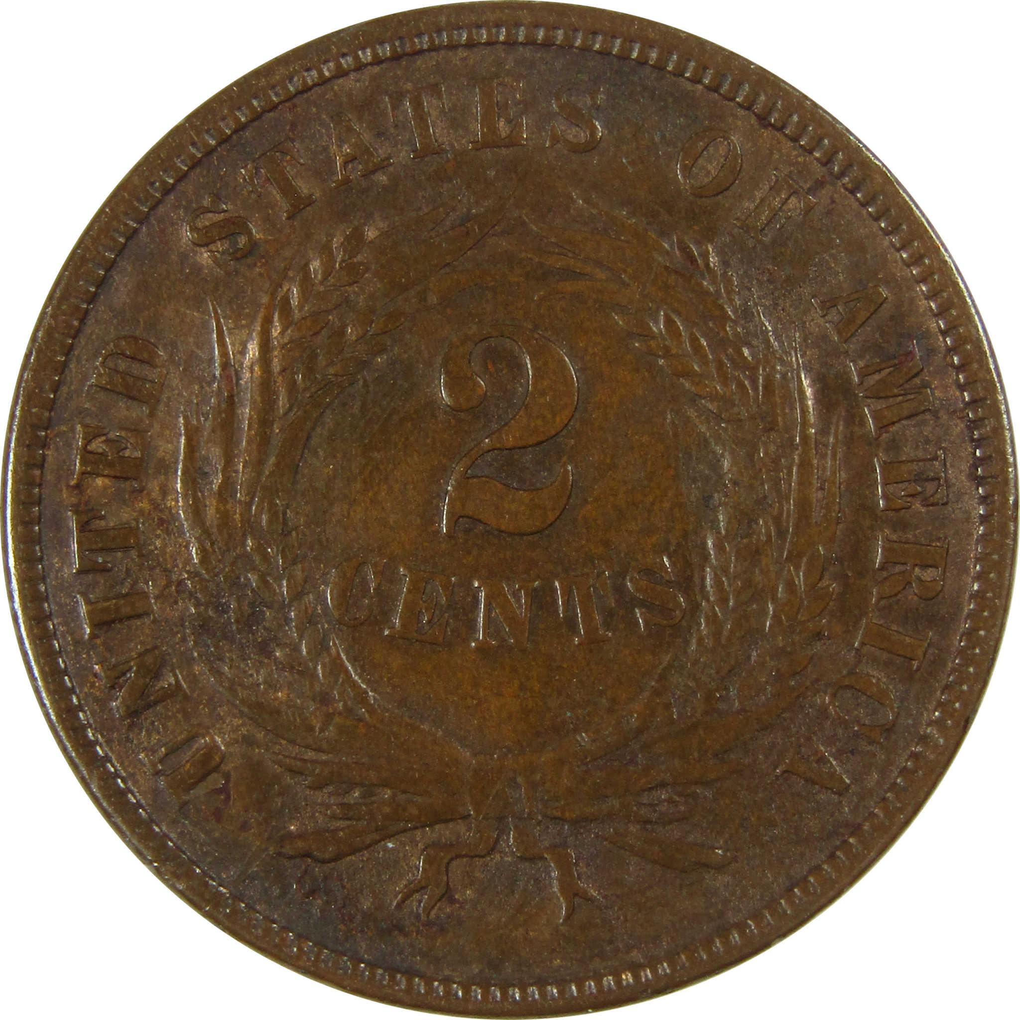 1865 Two Cent Piece AU About Uncirculated 2c Coin SKU:I27459