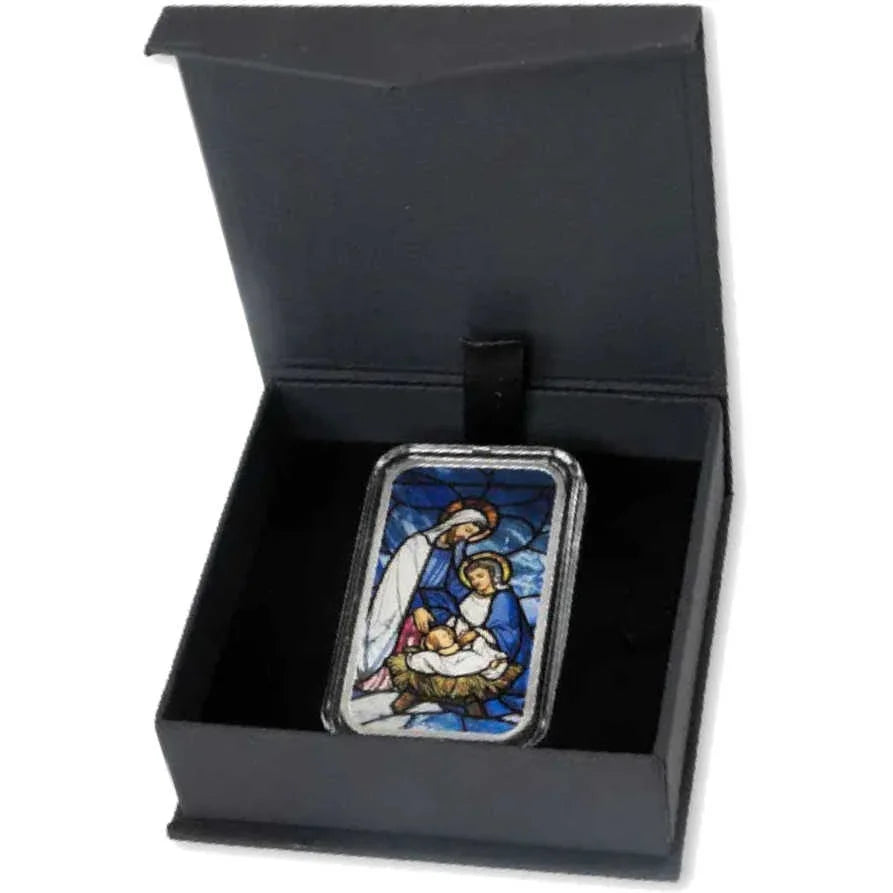 2025 Nativity Scene Colorized 1 oz Silver Bar Stained Glass Design