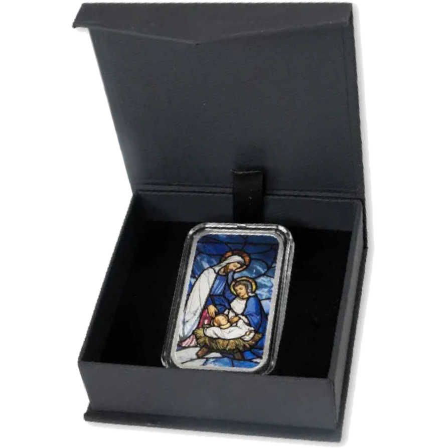 2025 Nativity Scene Colorized 1 oz Silver Bar Stained Glass Design