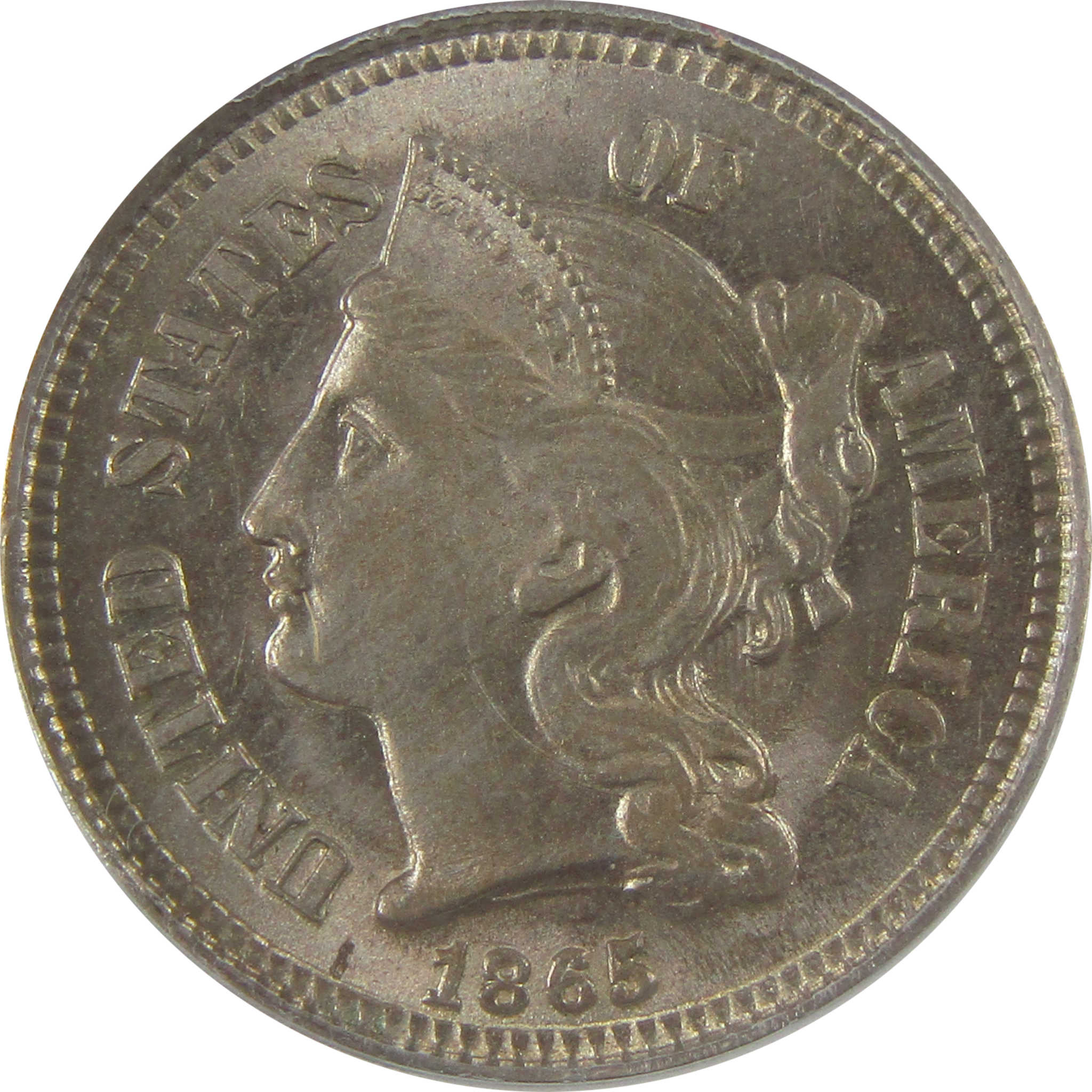 1865 Nickel Three Cent Piece MS 63 ANACS Uncirculated SKU:CPC0794