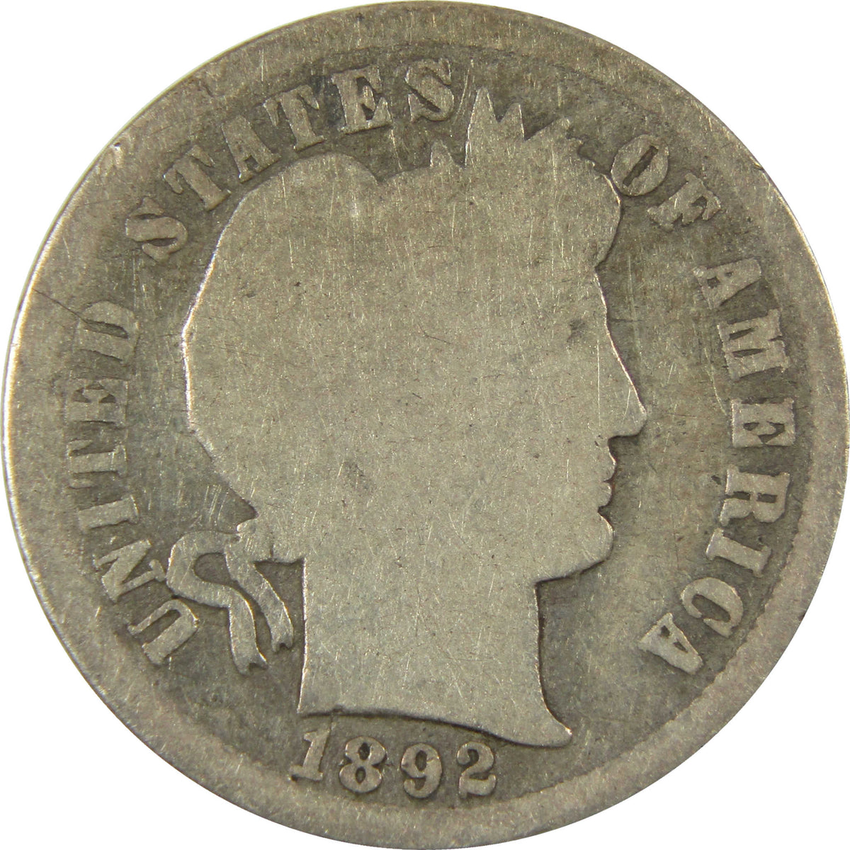 1892 S Barber Silver Dime G Good 10c Coin Collectible SKU:CP1762