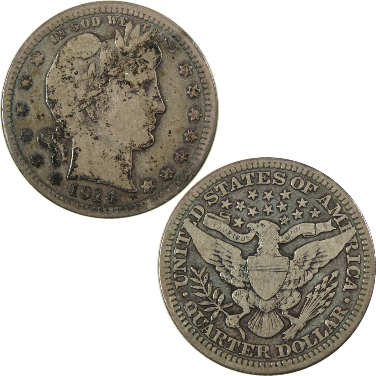 1914 Barber Silver Quarter F Fine 25c Coin Collectible SKU:I28522