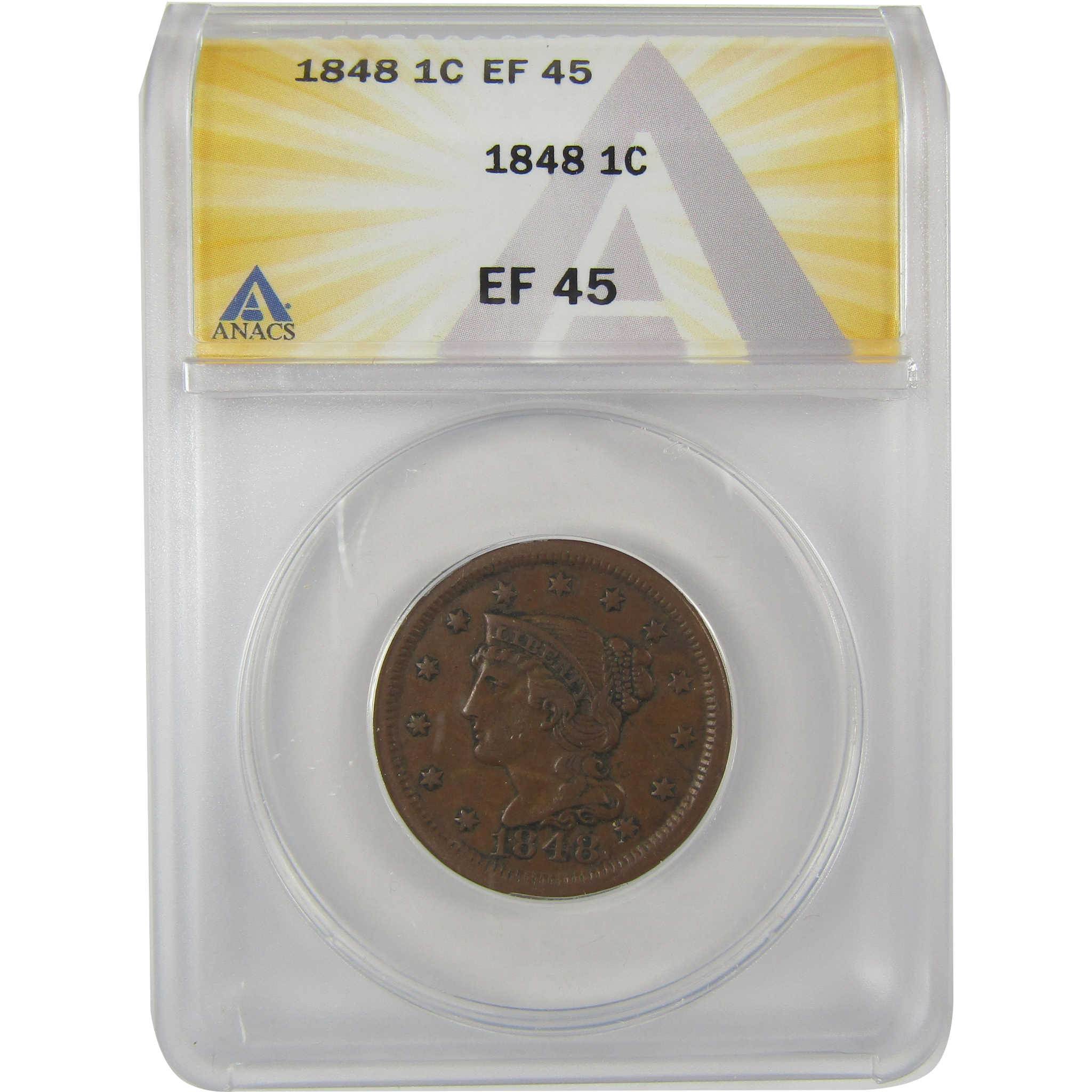 1848 Braided Hair Large Cent EF 45 ANACS Copper Penny SKU:I20171