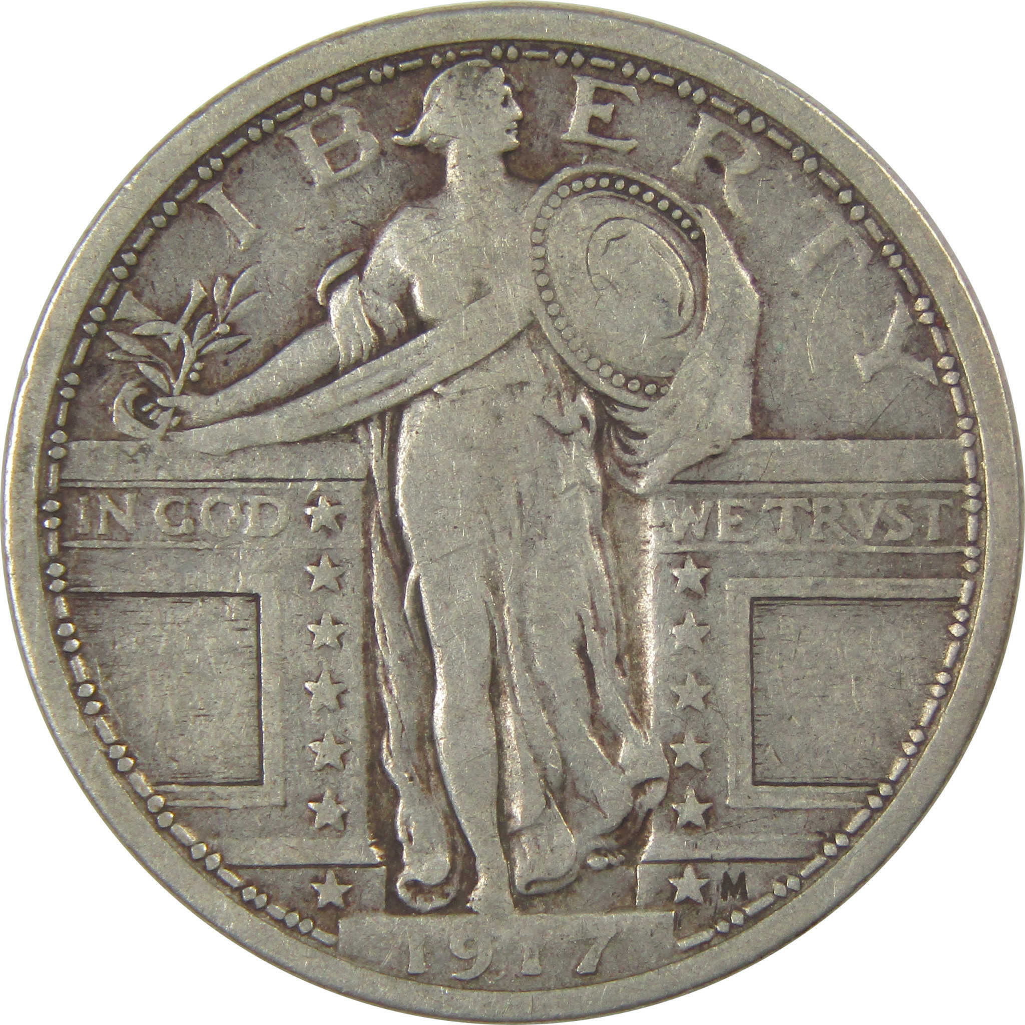 1917 Type 1 Standing Liberty Quarter VF Very Fine Silver SKU:I22381