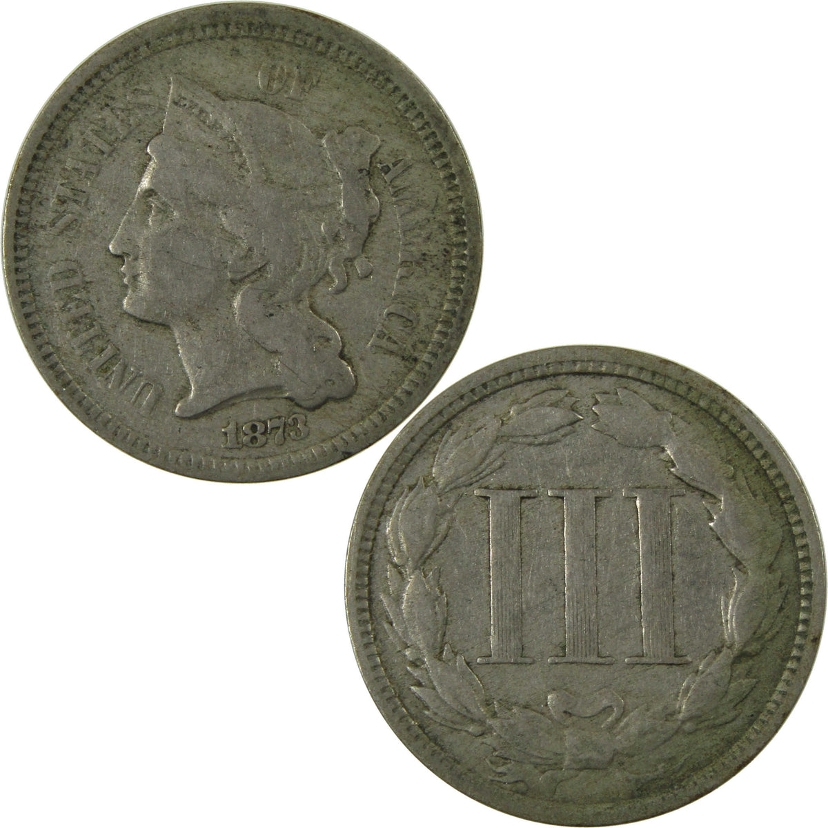 1873 Open 3 Nickel Three Cent Piece F Fine 3c Coin SKU:I28516