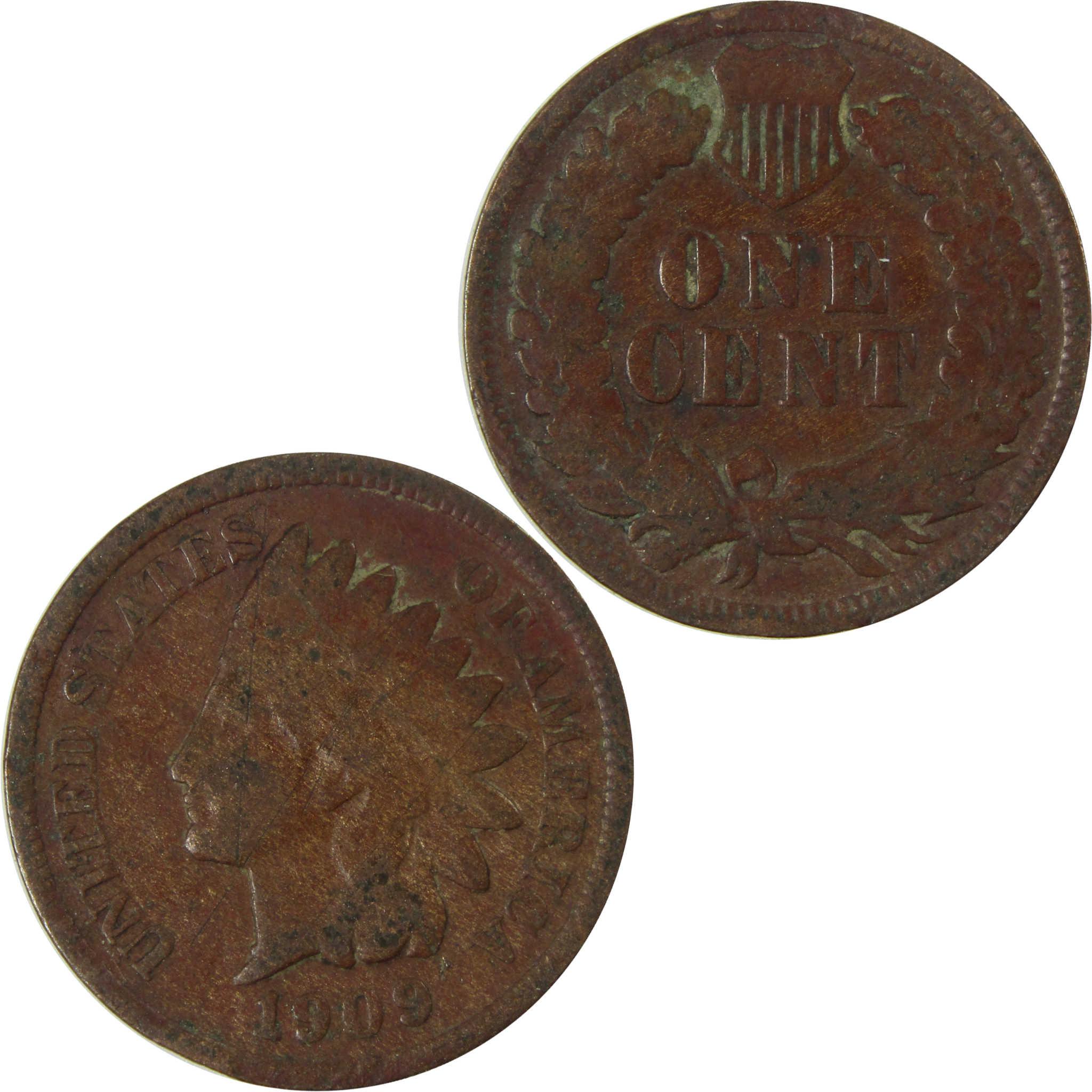 1909 Indian Head Cent G Good Details Penny 1c Coin SKU:I26998