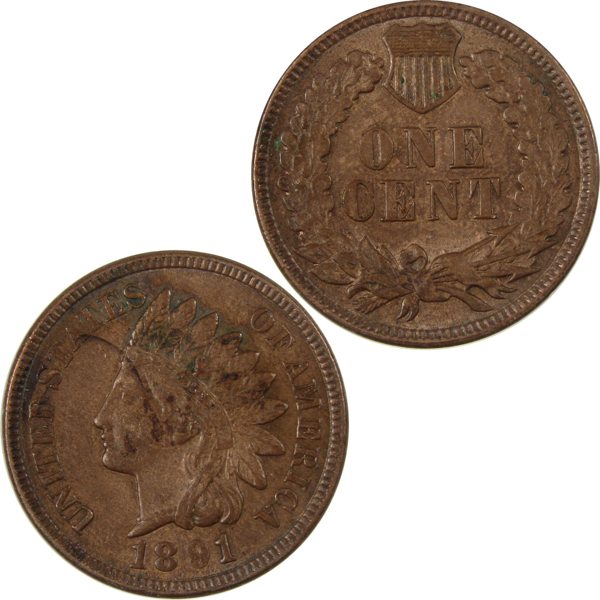 1891 Indian Head Cent AU About Uncirculated Penny 1c Coin SKU:I26936