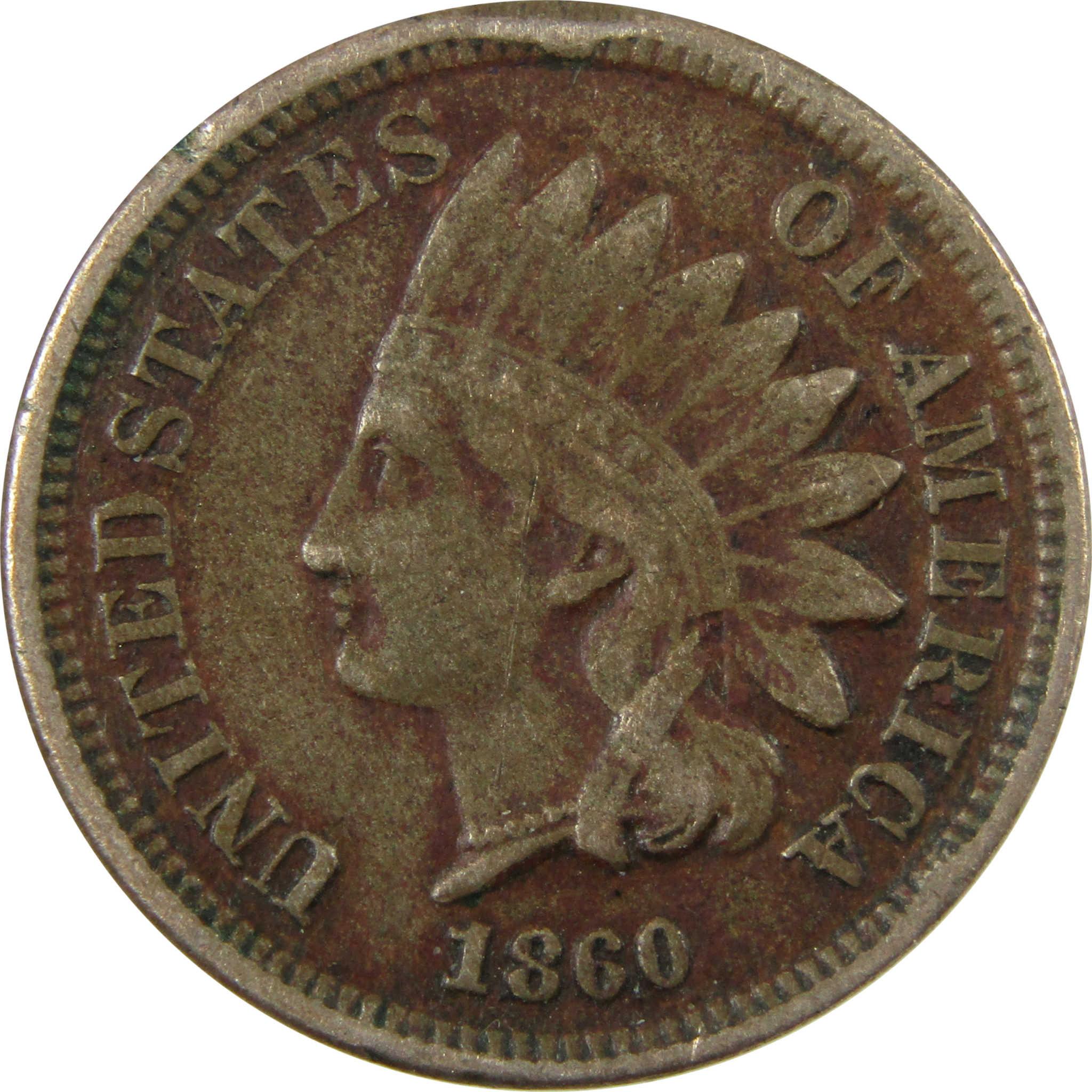 1860 Pointed Bust Indian Head Cent F Fine Details Penny SKU:CP1161