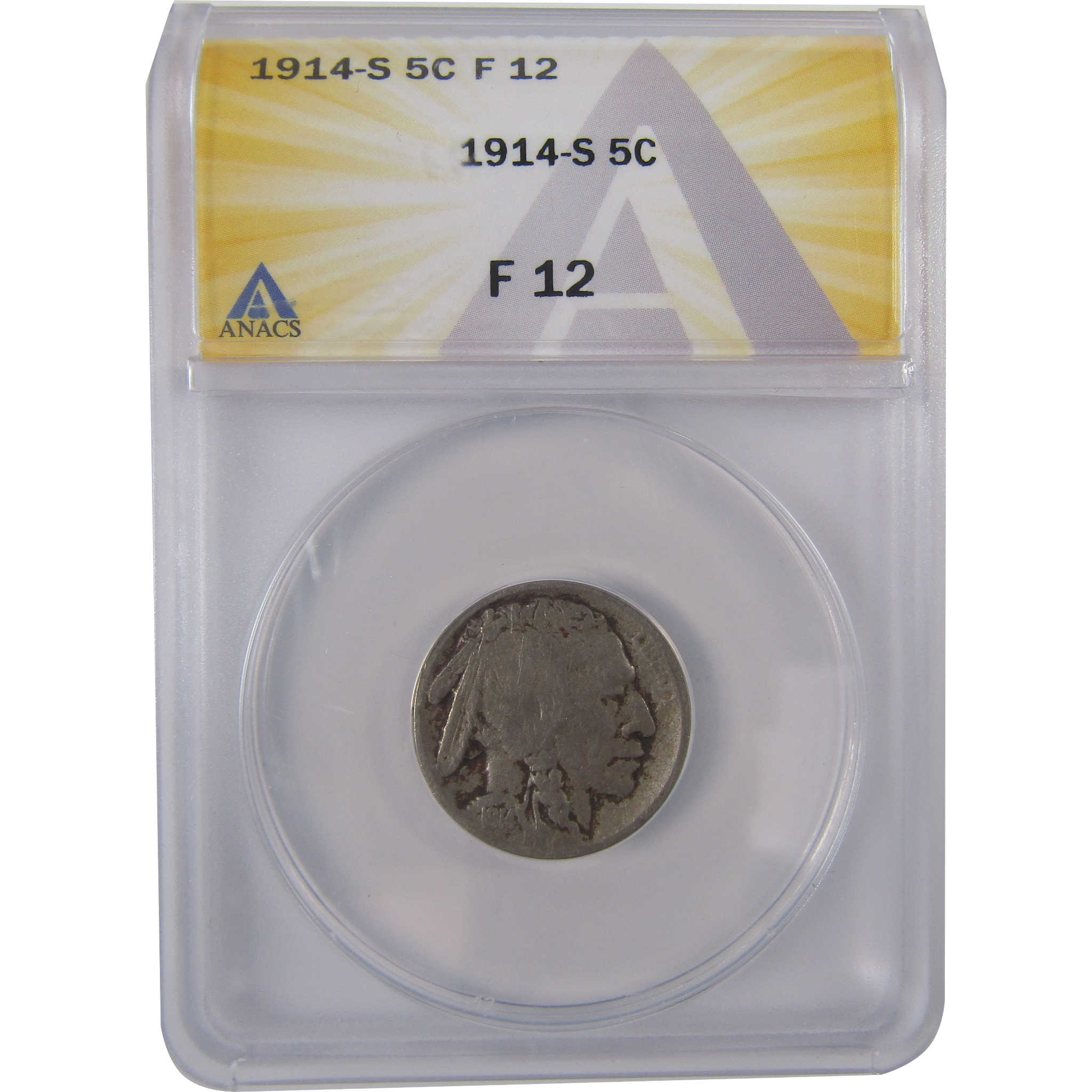 1914 S Indian Head Buffalo Nickel F 12 ANACS 5c Coin SKU:I17505