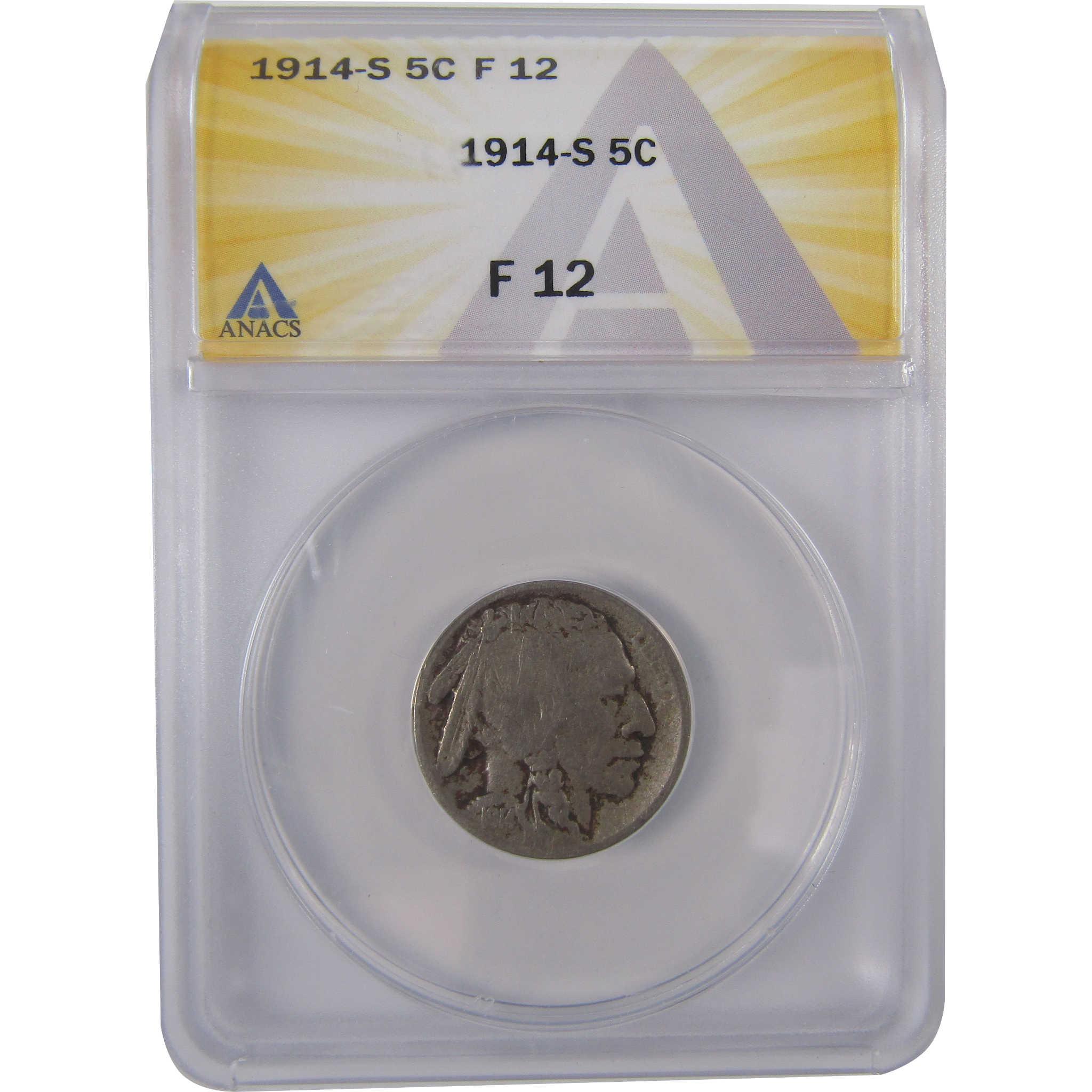 1914 S Indian Head Buffalo Nickel F 12 ANACS 5c Coin SKU:I17505