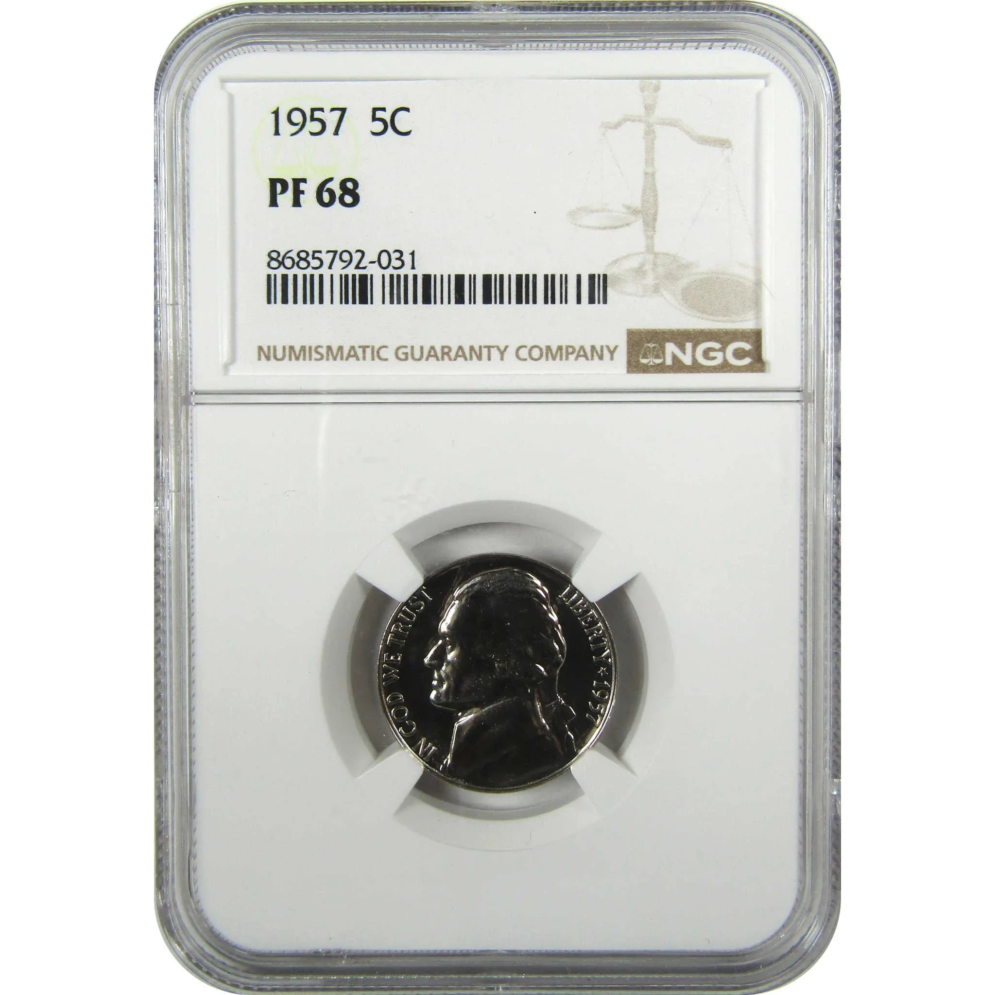 1957 Jefferson Nickel PF 68 NGC Proof 5c Coin Collectible SKU:I27109