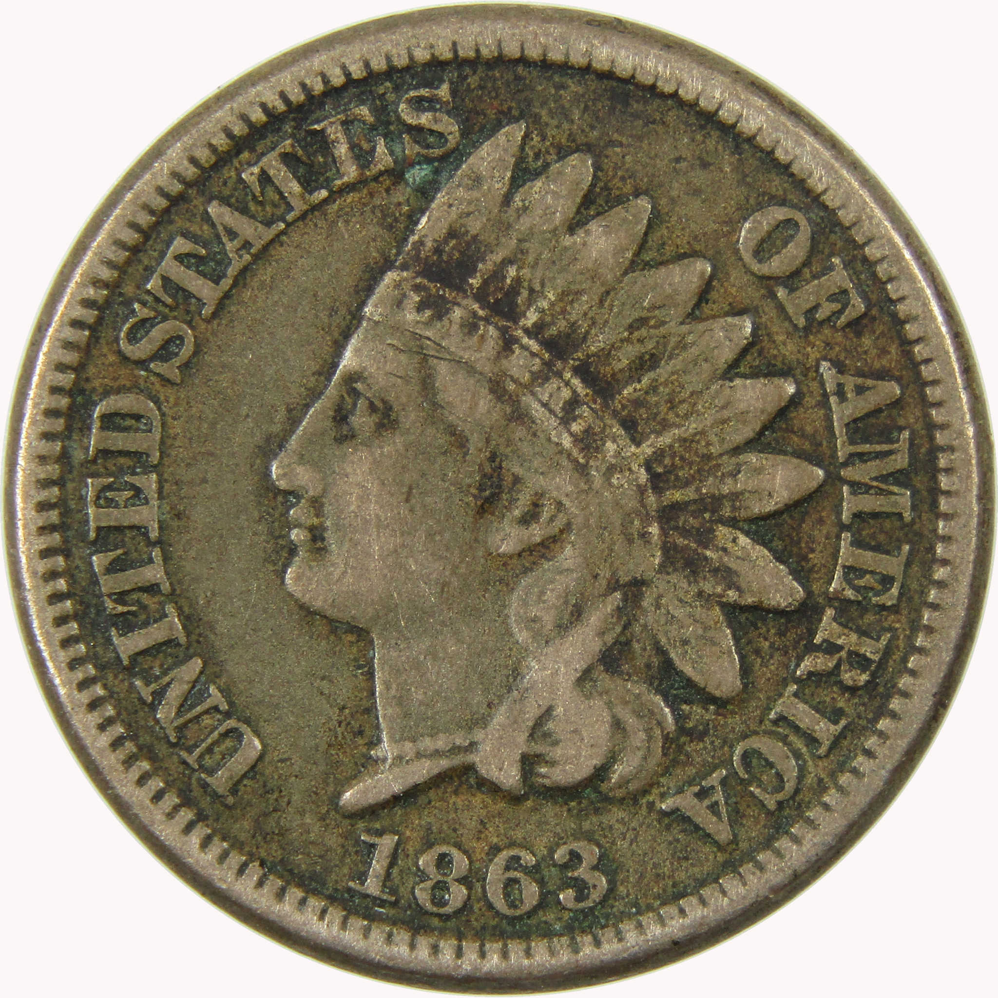1863 Indian Head Cent F Fine Penny 1c Coin SKU:CP1110
