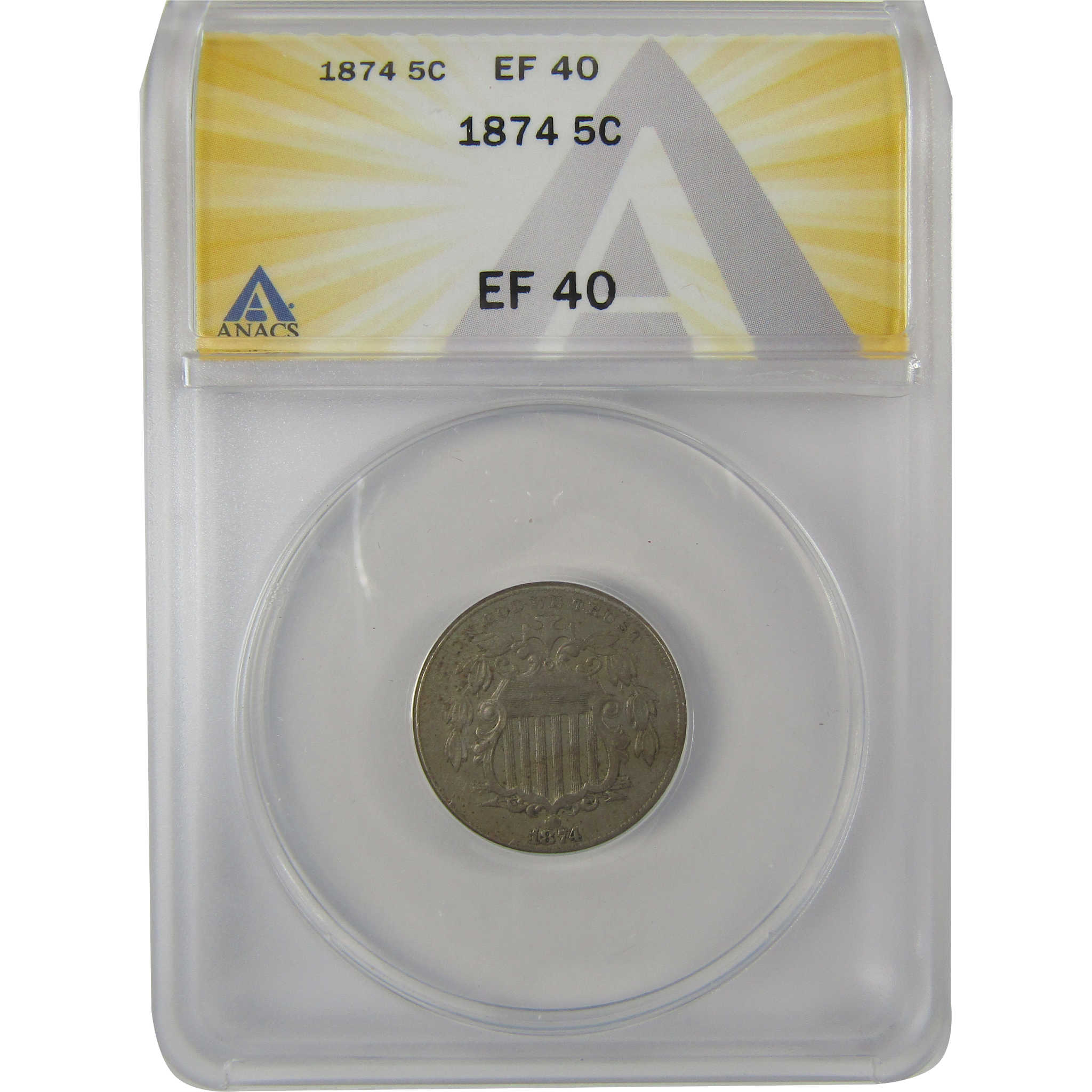 1874 Shield Nickel EF 40 ANACS 5c Coin SKU:I20178