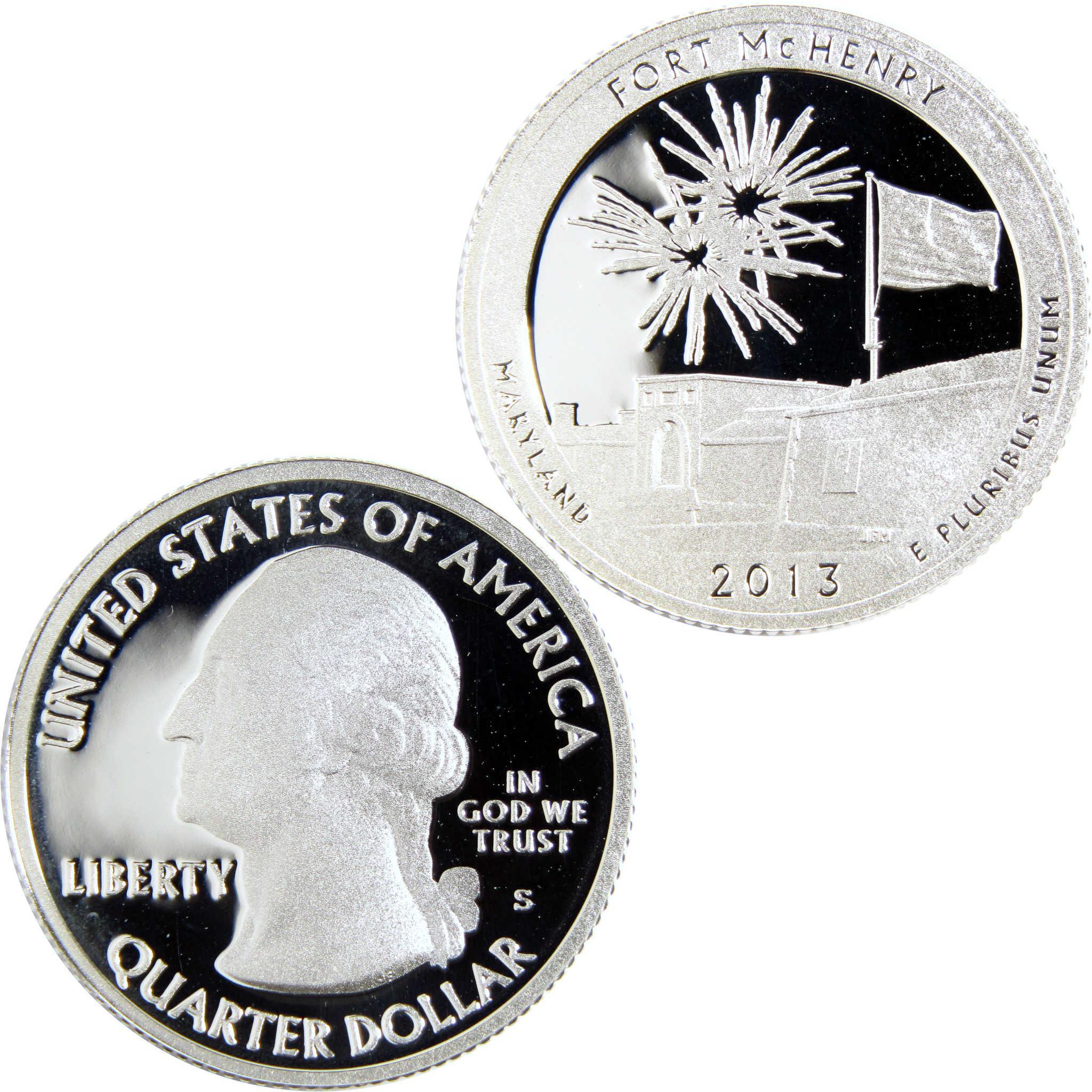 2013 Fort McHenry Maryland quarter dollar collectible coin, proof finish, front and back