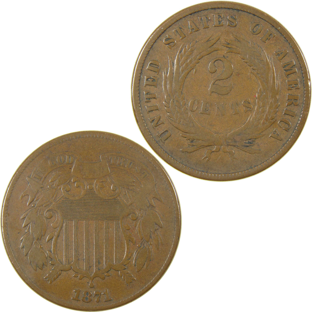 1871 Two Cent Piece F Fine 2c Coin Collectible