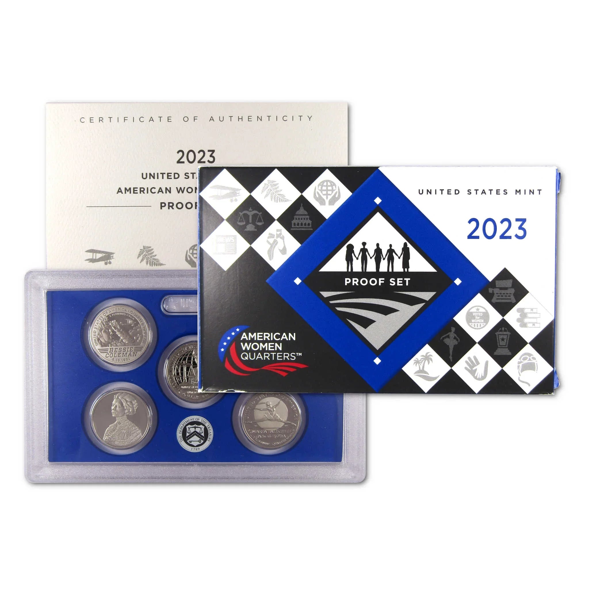 2023 American Women Quarters proof set with coins, certificate, and US Mint box