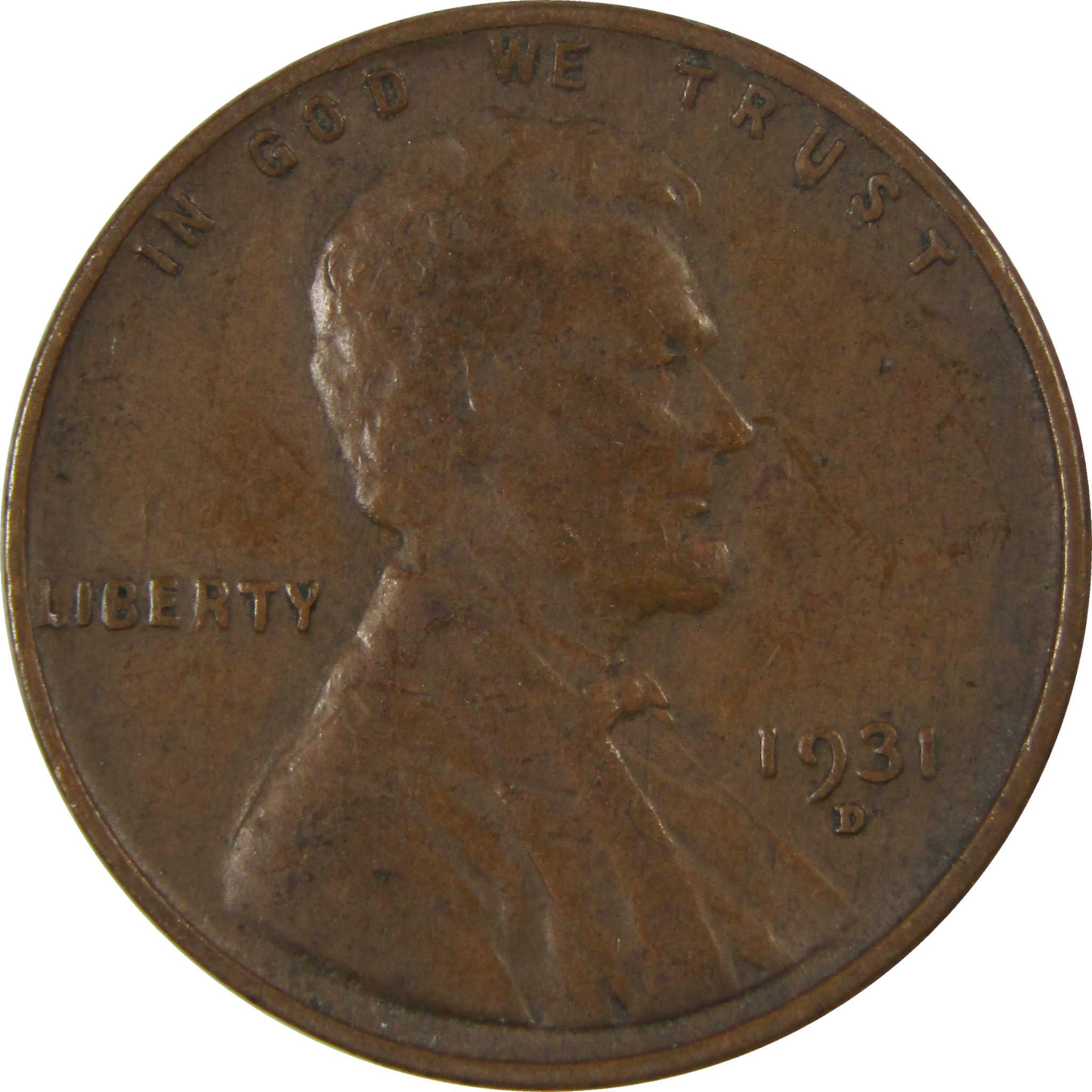 1931 D Lincoln Wheat Cent F Fine Penny 1c Coin Collectible SKU:I26806