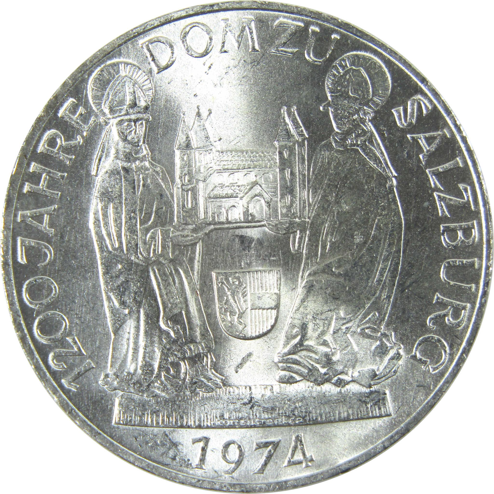 1974 Austria Salzburg Cathedral 50 Schilling Uncirculated Silver Coin